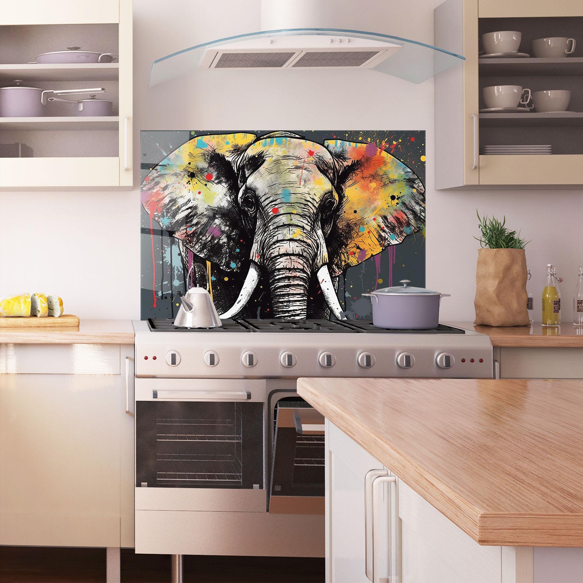 Panou Sticla Bucatarie Elephant Portrait Art mockup 1