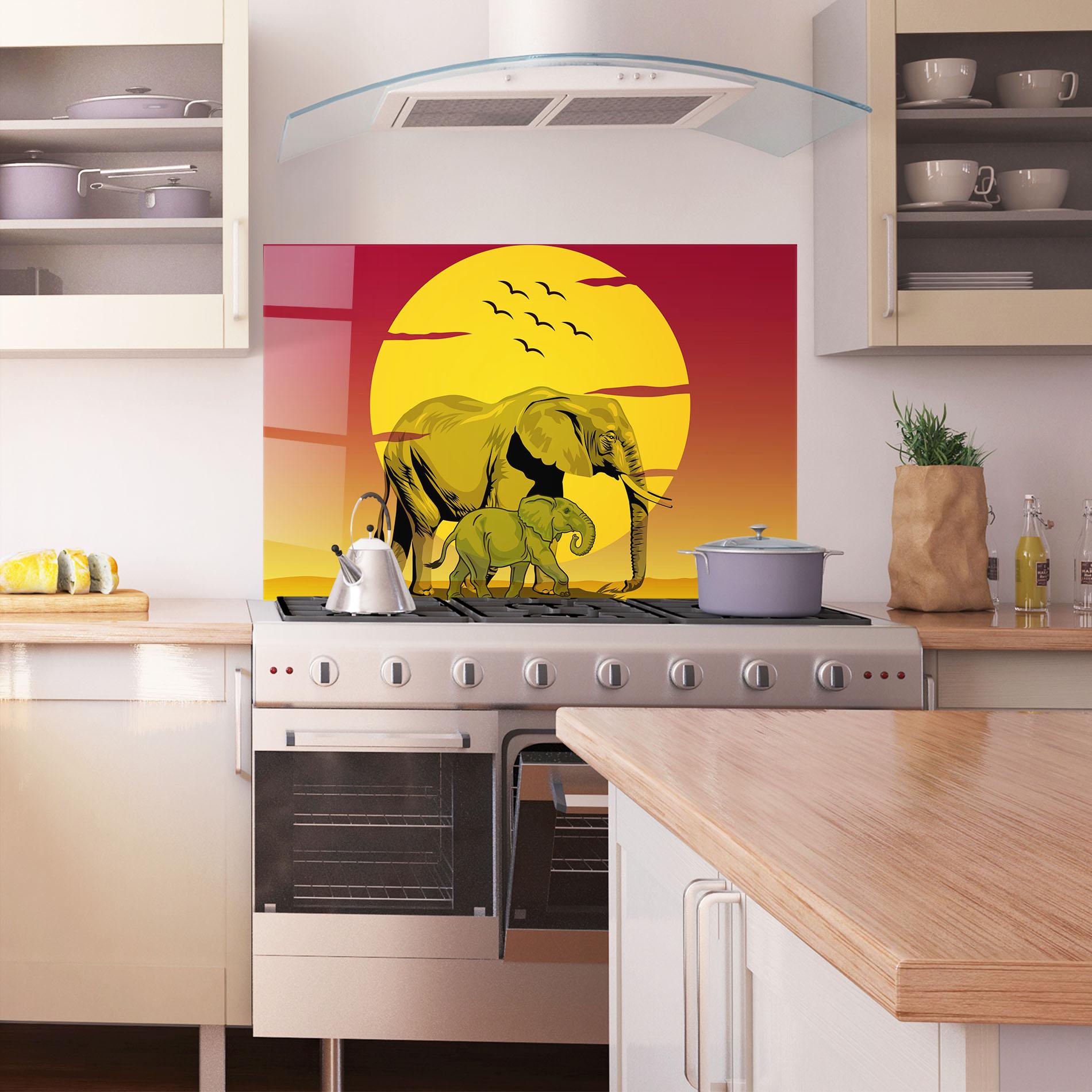 Panou Sticla Bucatarie Mom And Baby Elephant mockup 1