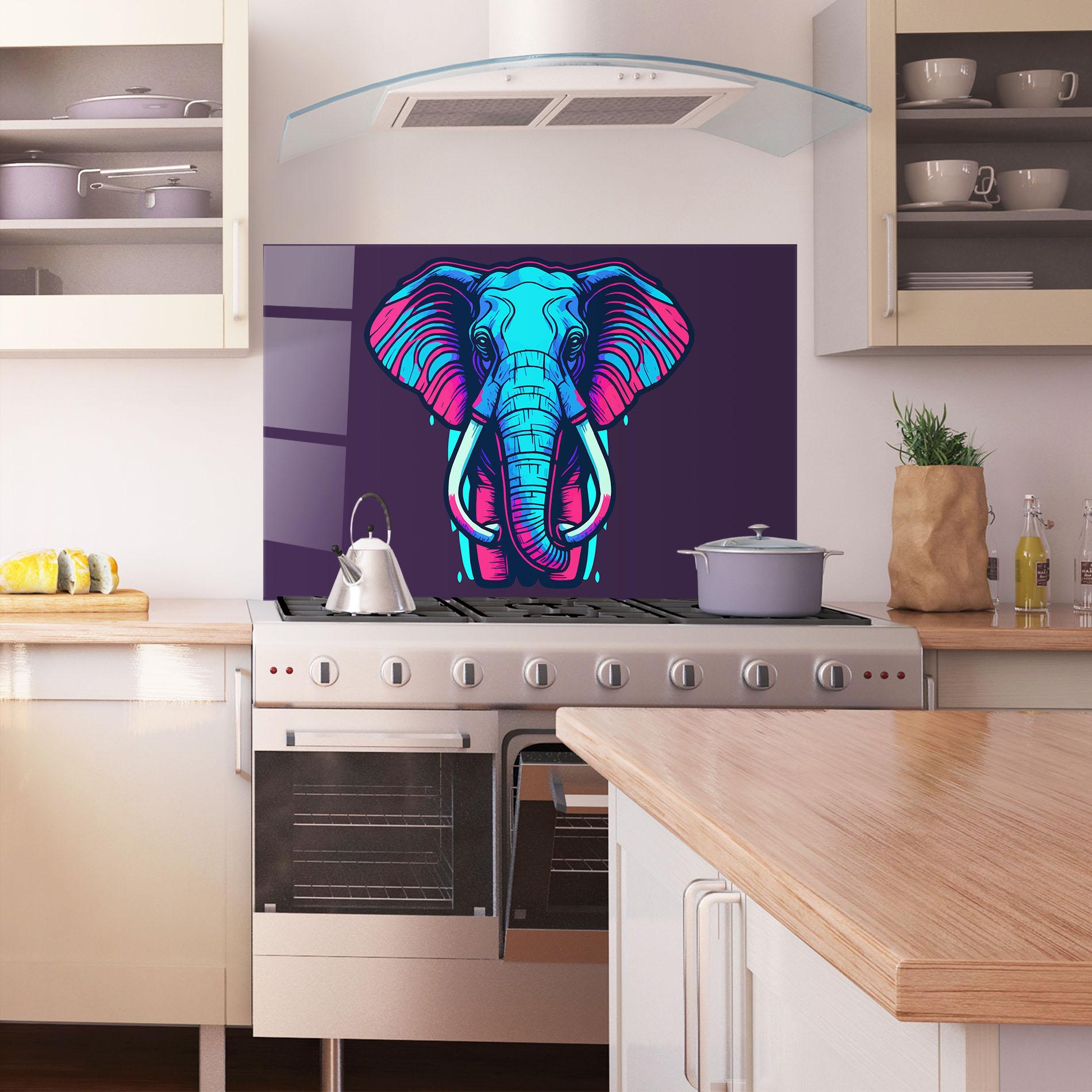 Panou Sticla Bucatarie Pink Blue Elephant mockup 1