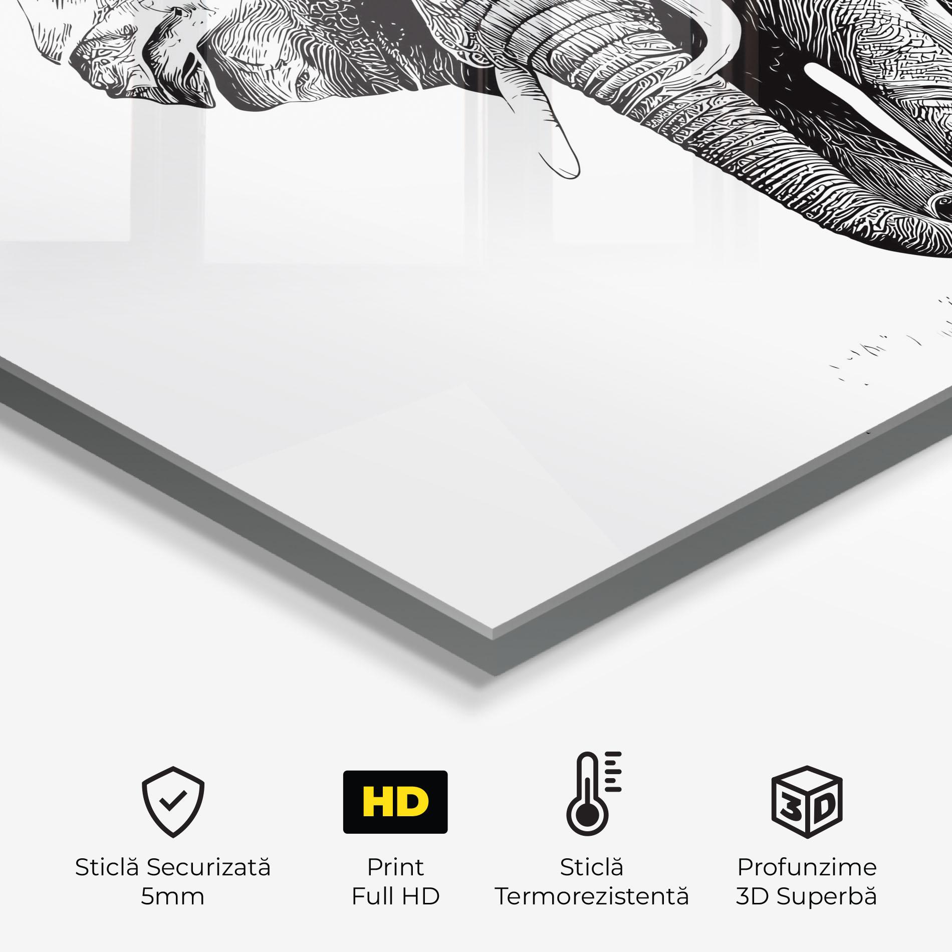 Panou Sticla Bucatarie Black Lines Elephant mockup 2