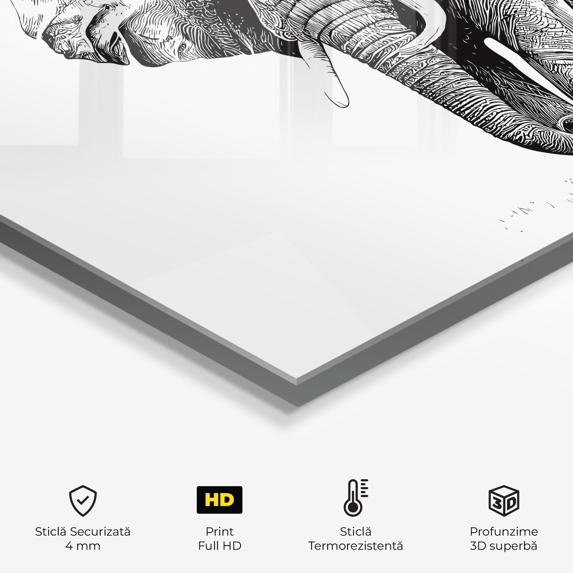 Panou Sticla Bucatarie Black Lines Elephant mockup 2