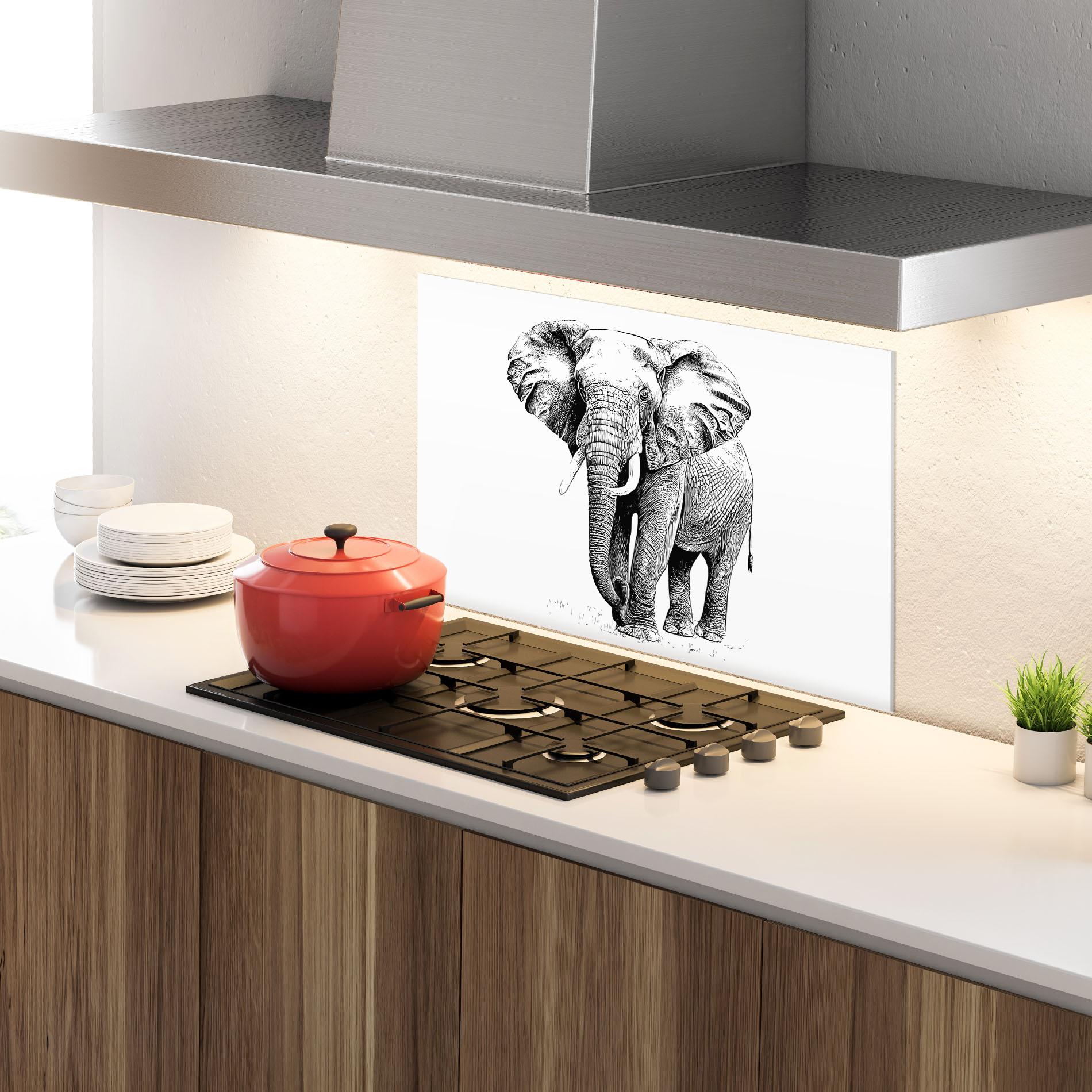 Panou Sticla Bucatarie Black Lines Elephant mockup 4