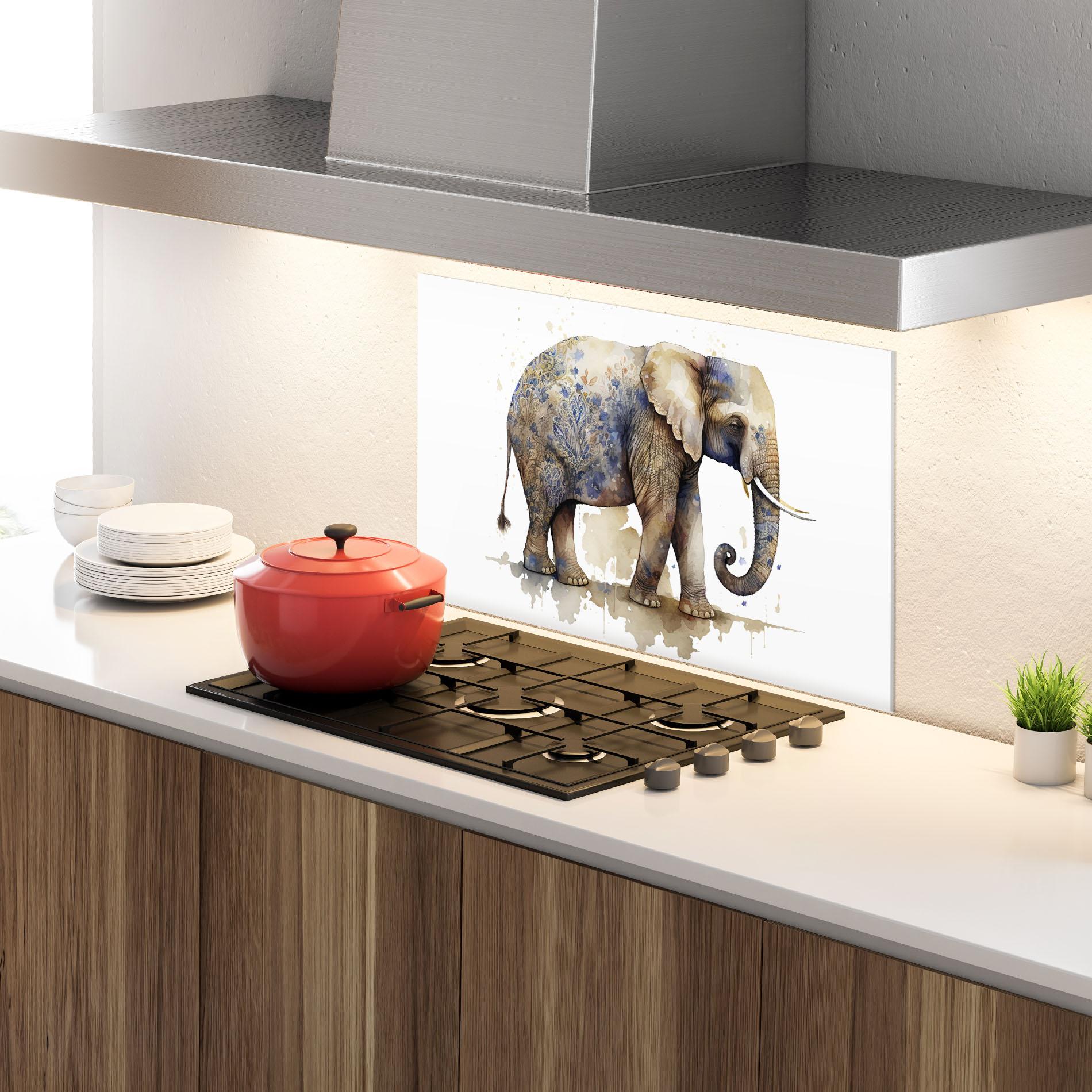 Panou Sticla Bucatarie Blue Grey Elephant mockup 4