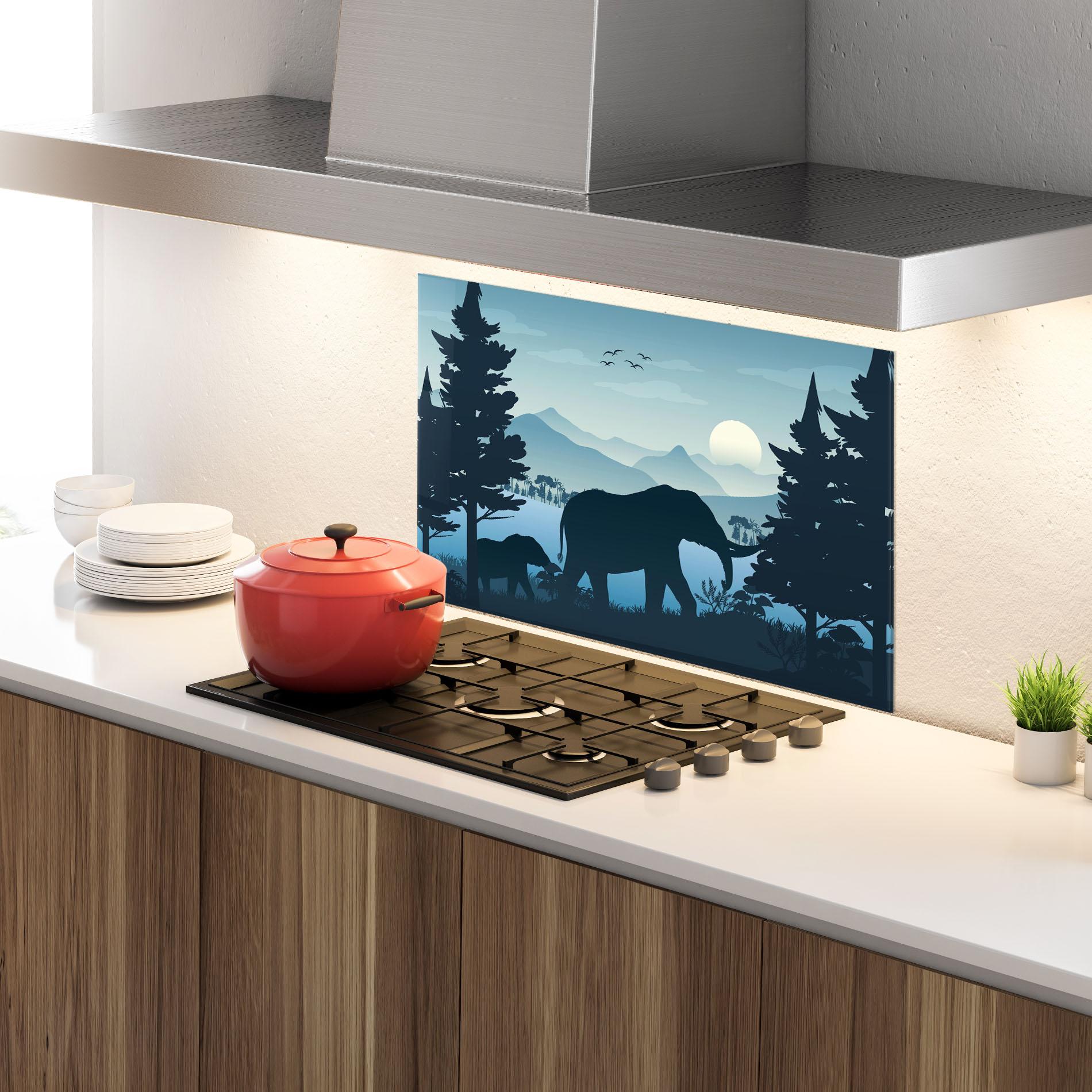 Panou Sticla Bucatarie Blue Light Elephant mockup 4