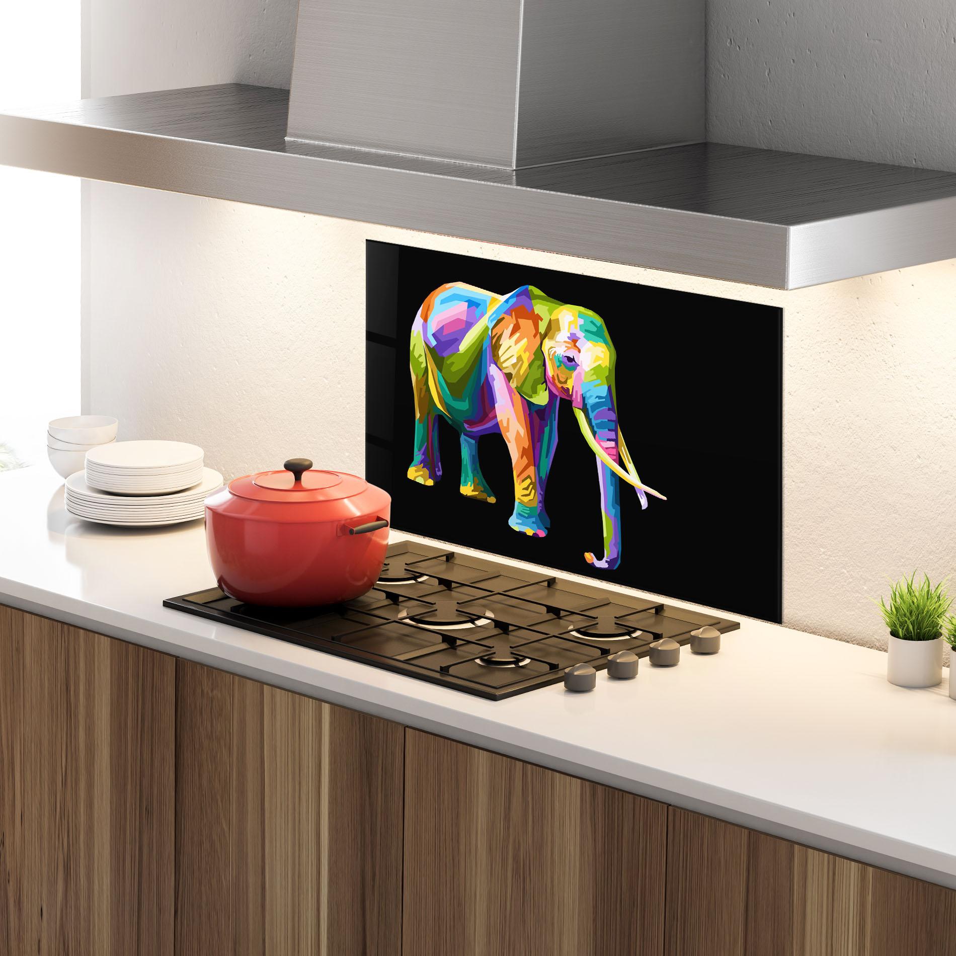 Panou Sticla Bucatarie Colorful Elephant Art mockup 4