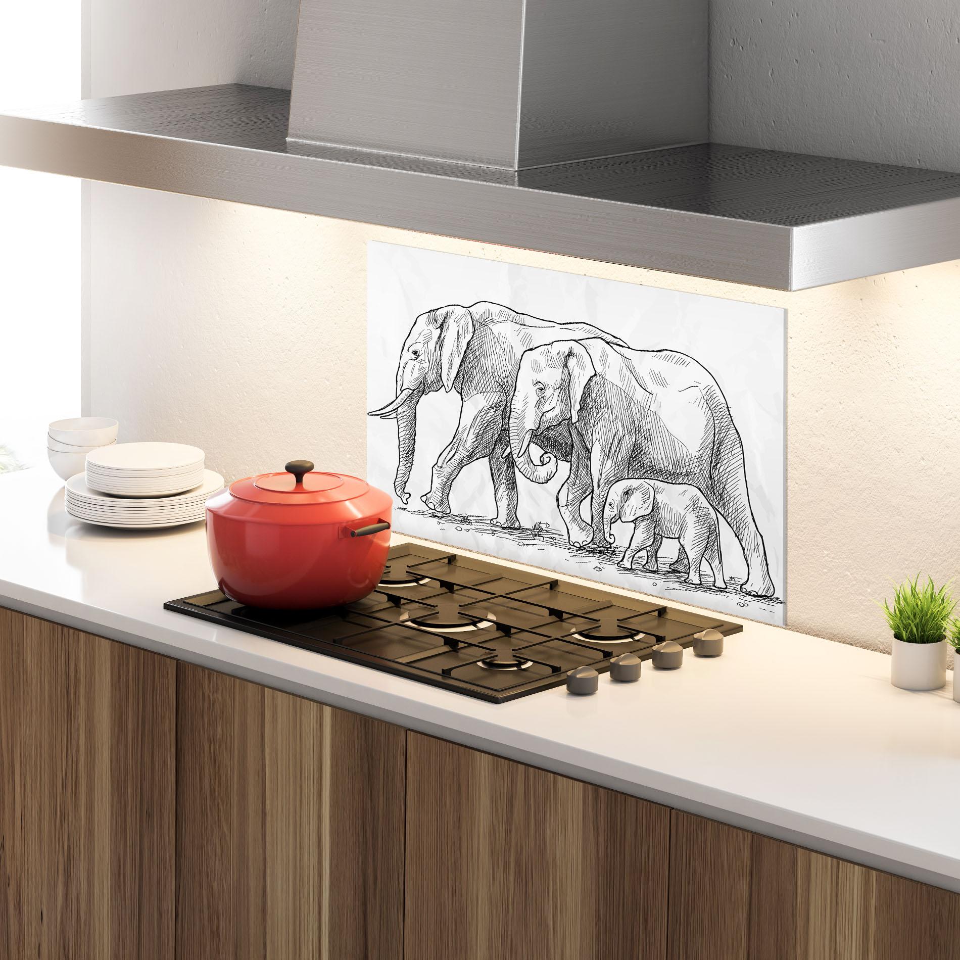 Panou Sticla Bucatarie Elephant Family mockup 4