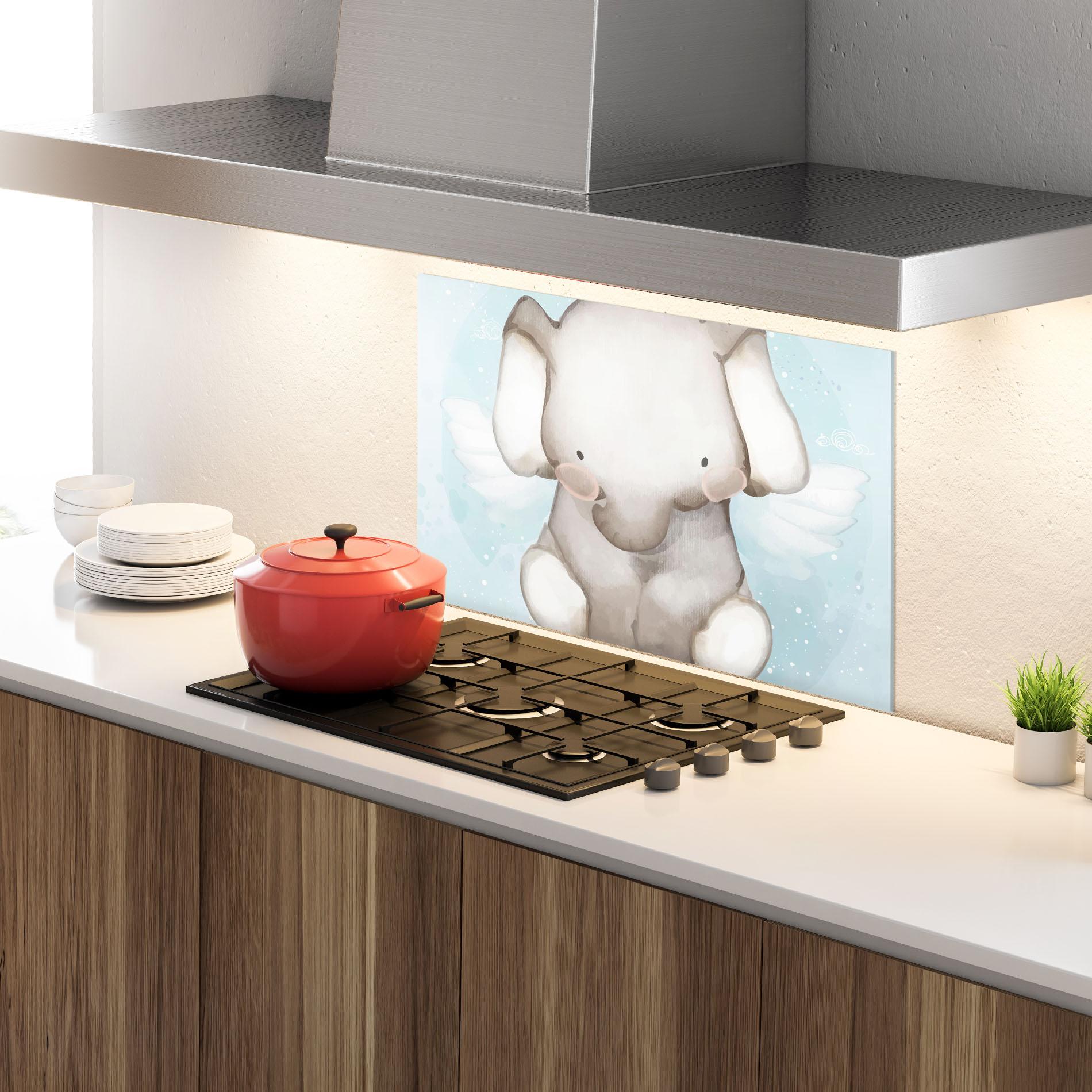 Panou Sticla Bucatarie Elephant On Blue mockup 4