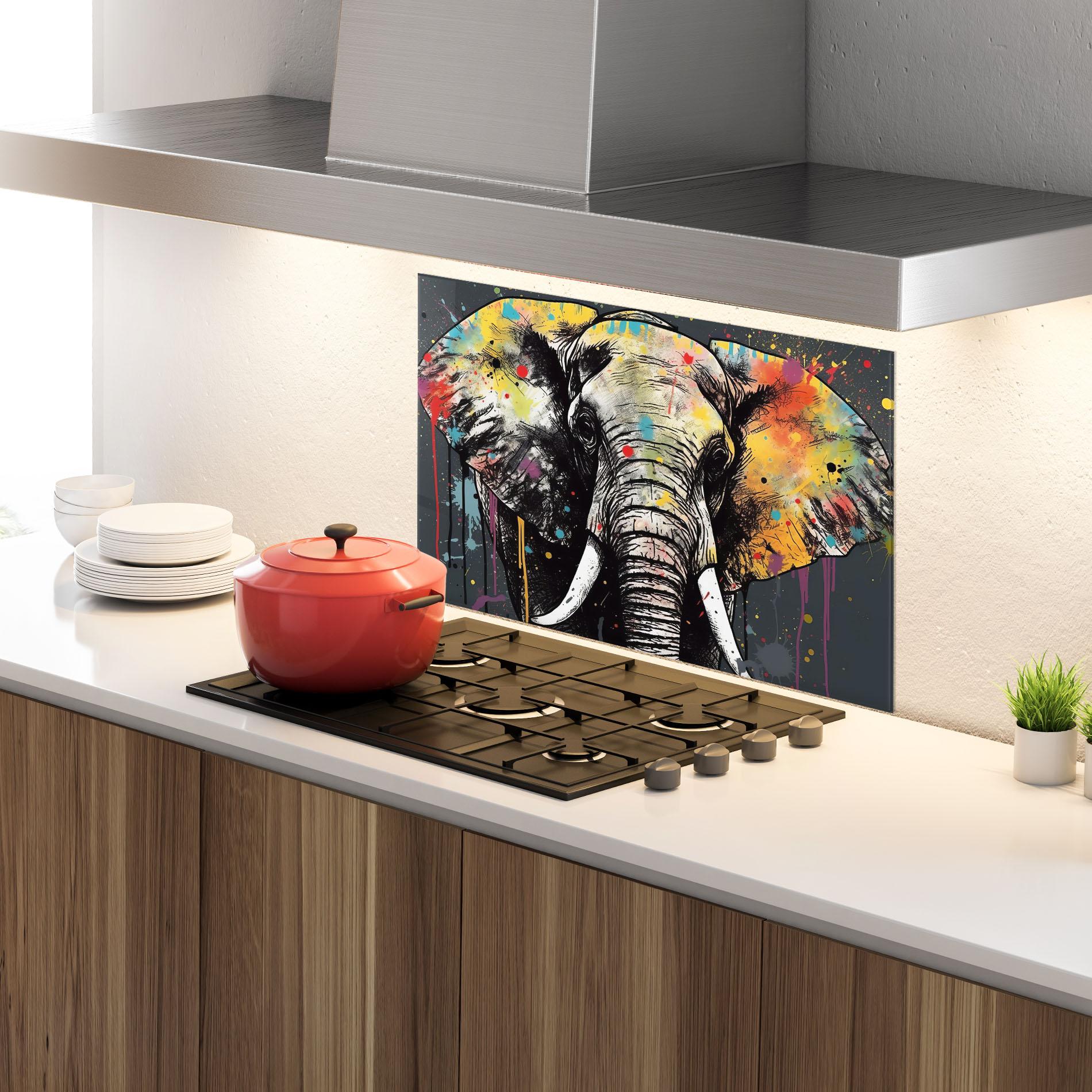 Panou Sticla Bucatarie Elephant Portrait Art mockup 4