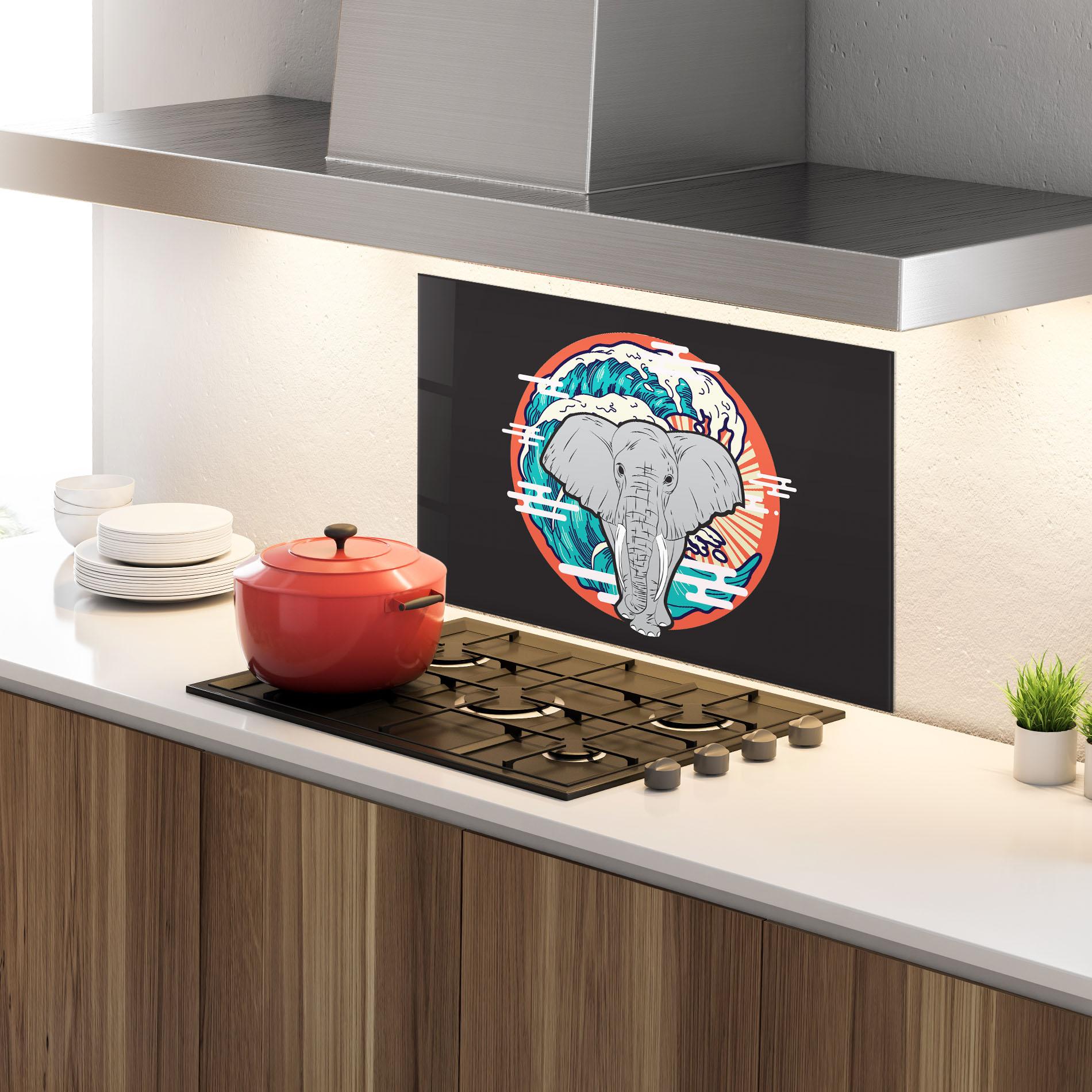 Panou Sticla Bucatarie Elephant Waves mockup 4
