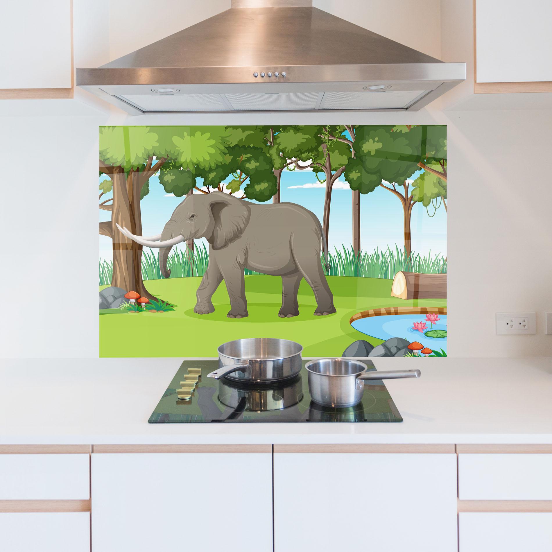 Panou Sticla Bucatarie Animated Elephant mockup 5