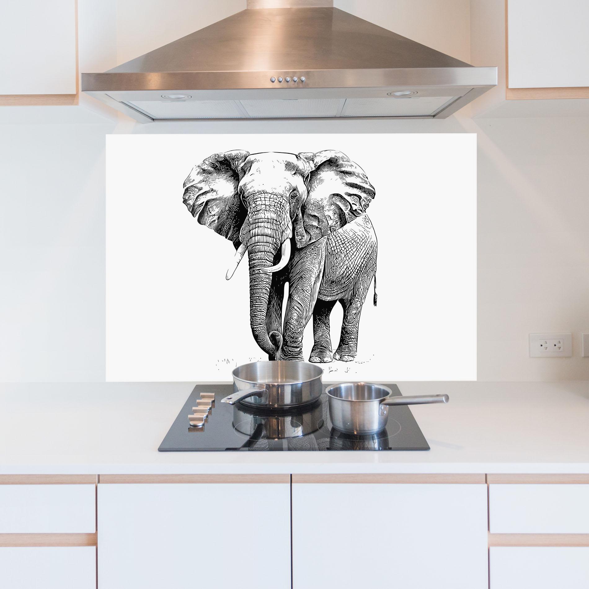 Panou Sticla Bucatarie Black Lines Elephant mockup 5