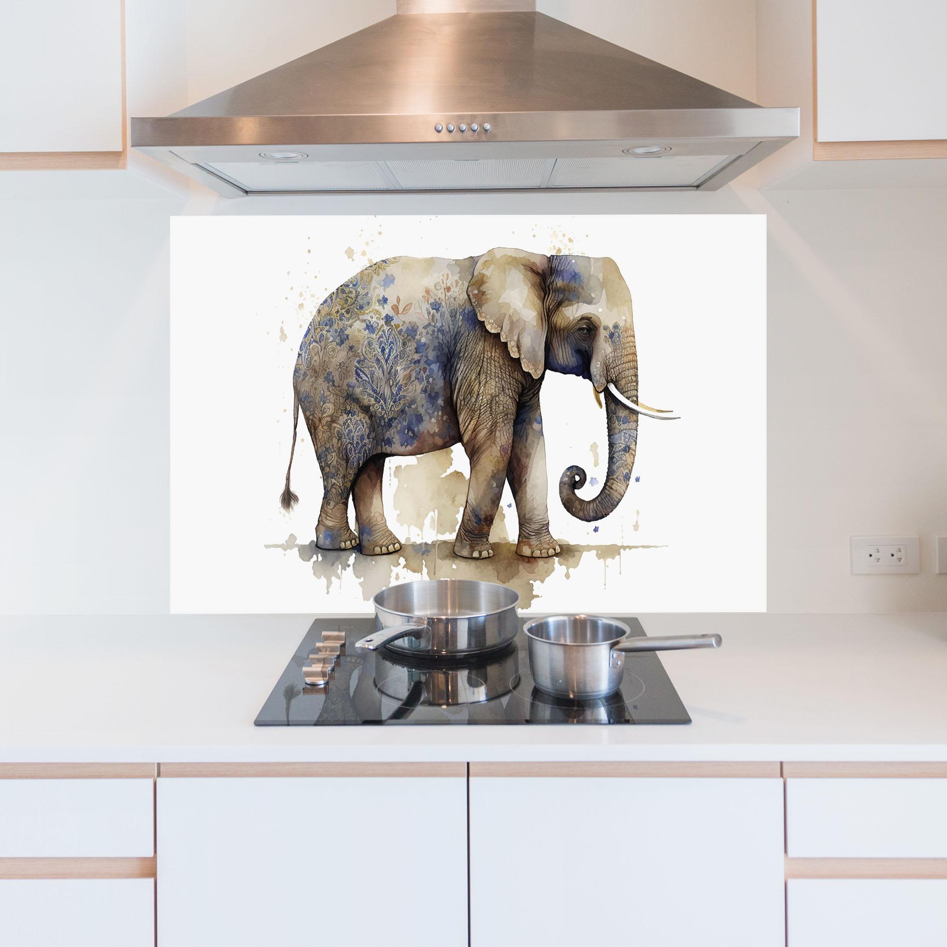 Panou Sticla Bucatarie Blue Grey Elephant mockup 5