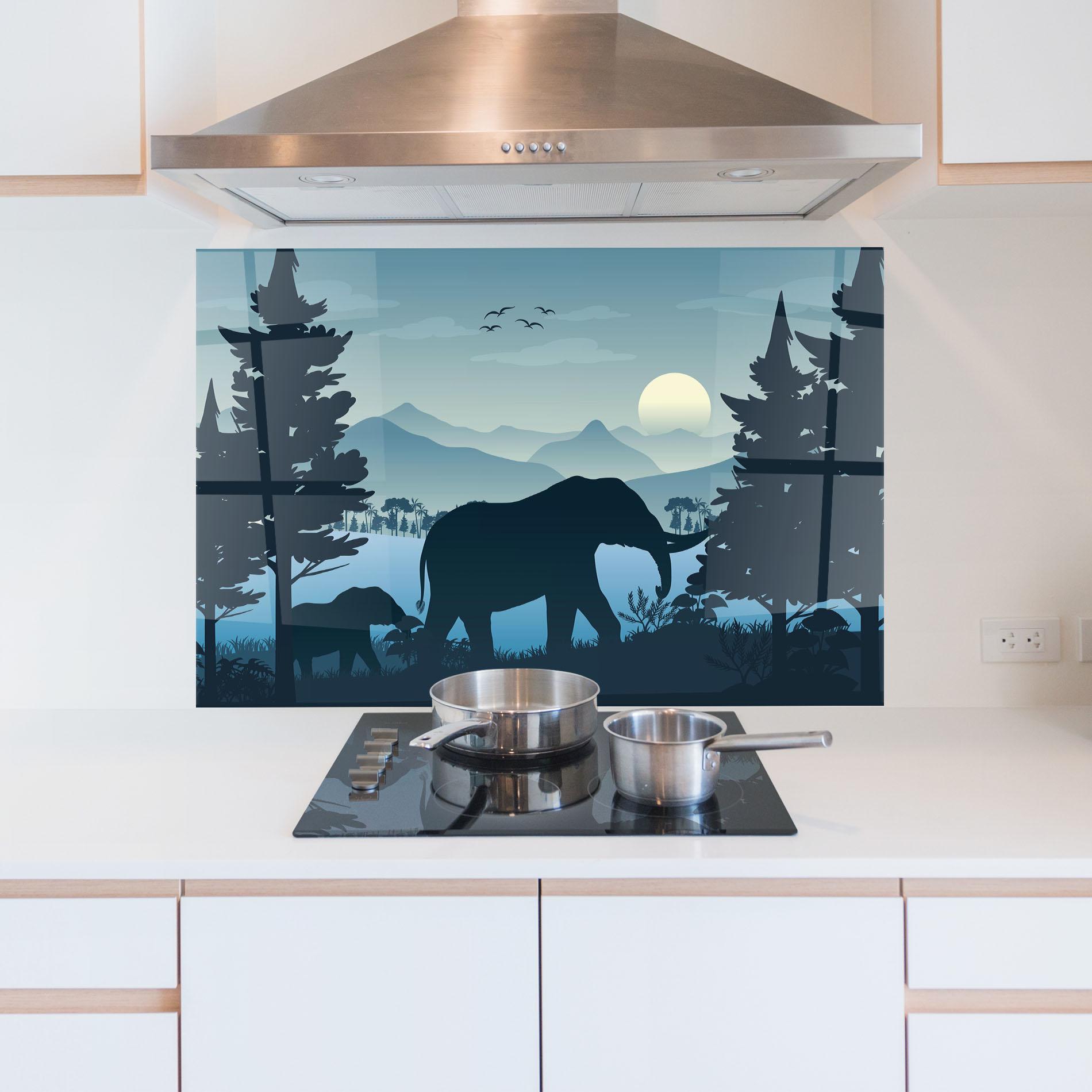 Panou Sticla Bucatarie Blue Light Elephant mockup 5