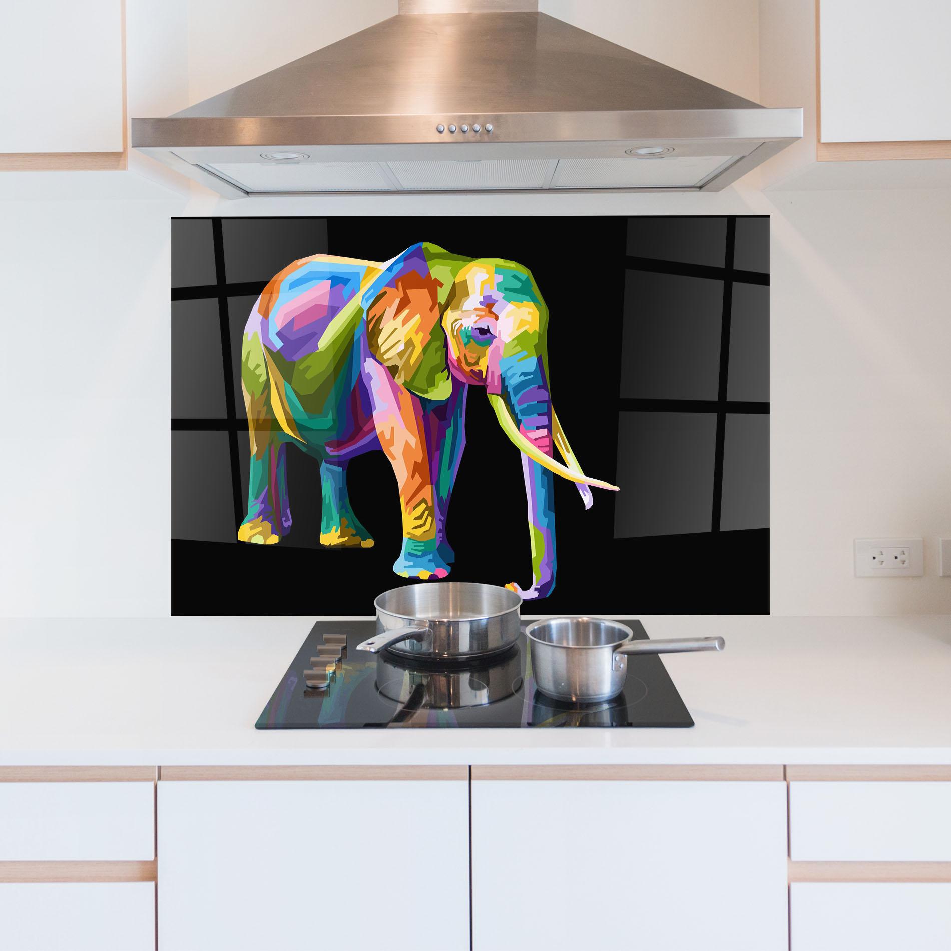 Panou Sticla Bucatarie Colorful Elephant Art mockup 5