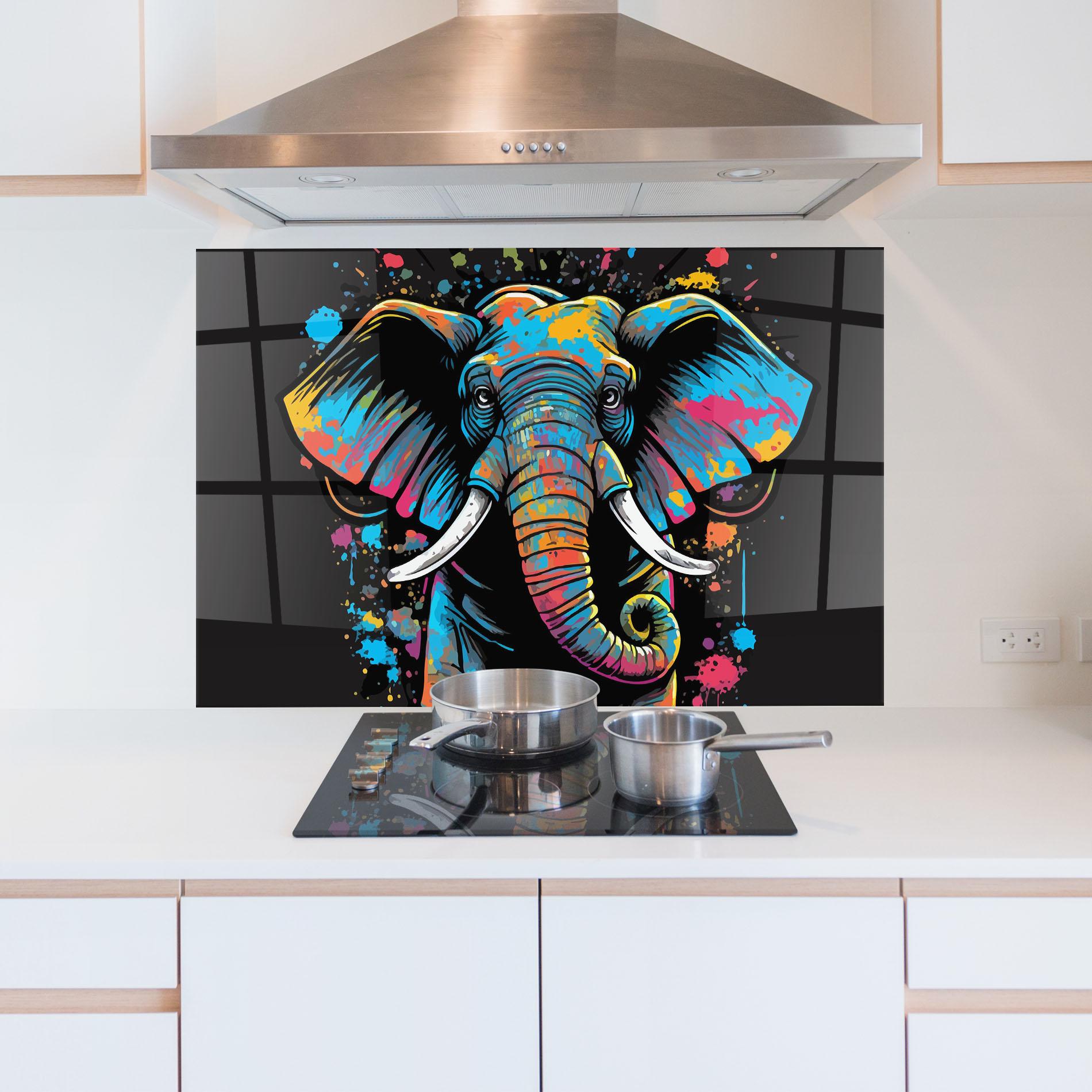 Panou Sticla Bucatarie Colorful Grey Elephant mockup 5