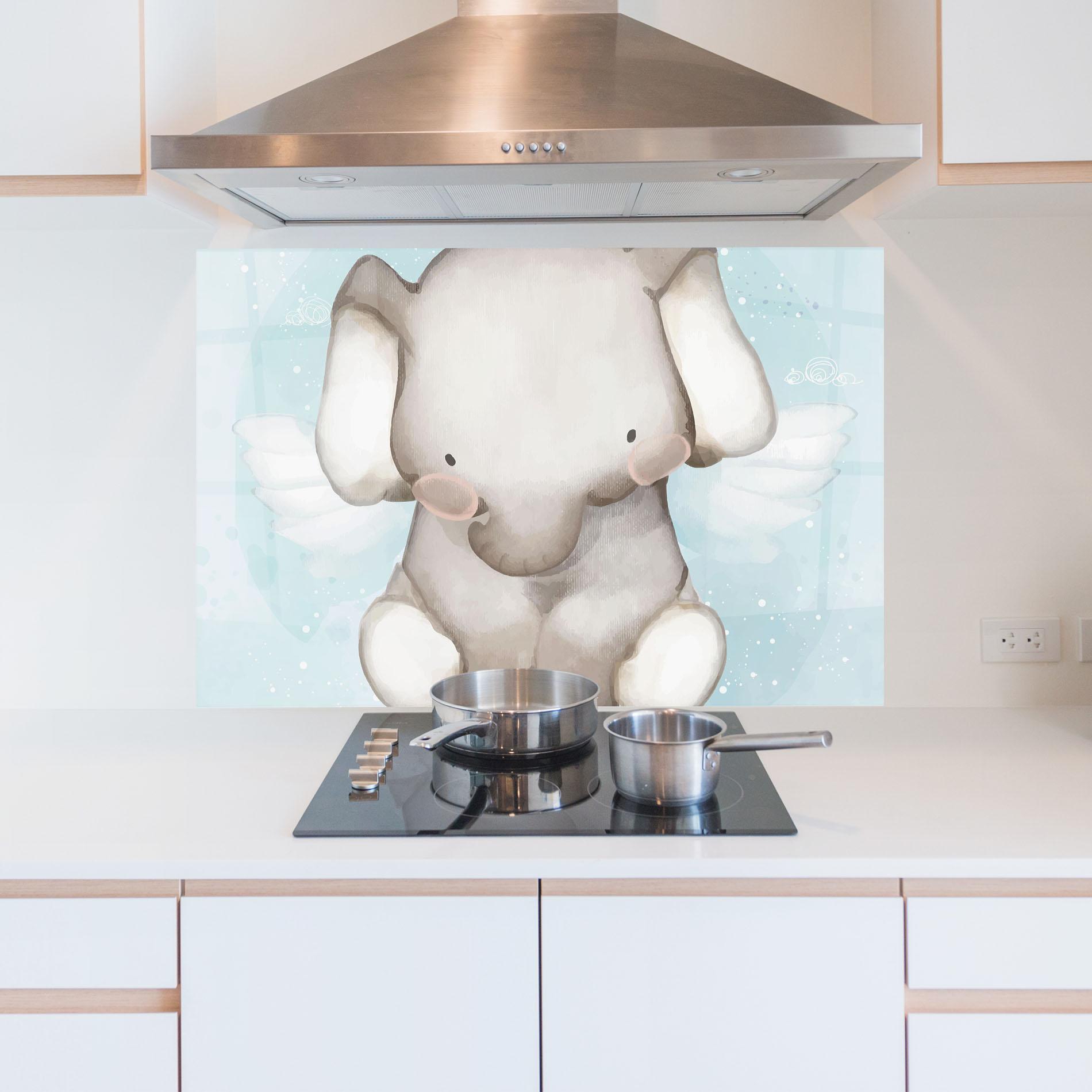 Panou Sticla Bucatarie Elephant On Blue mockup 5