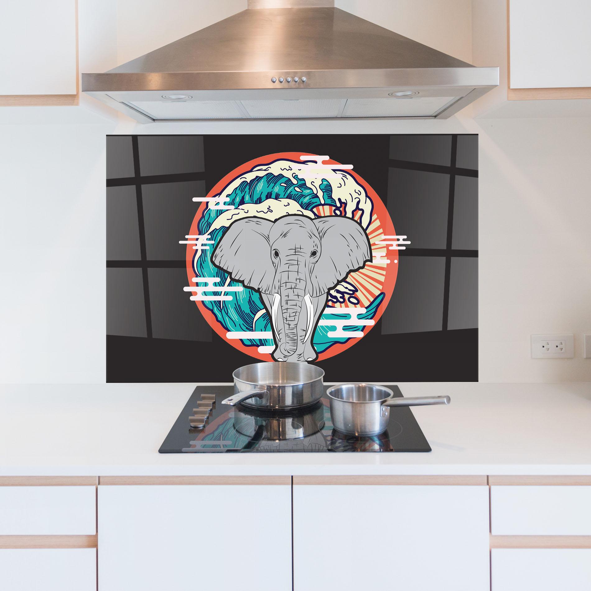 Panou Sticla Bucatarie Elephant Waves mockup 5
