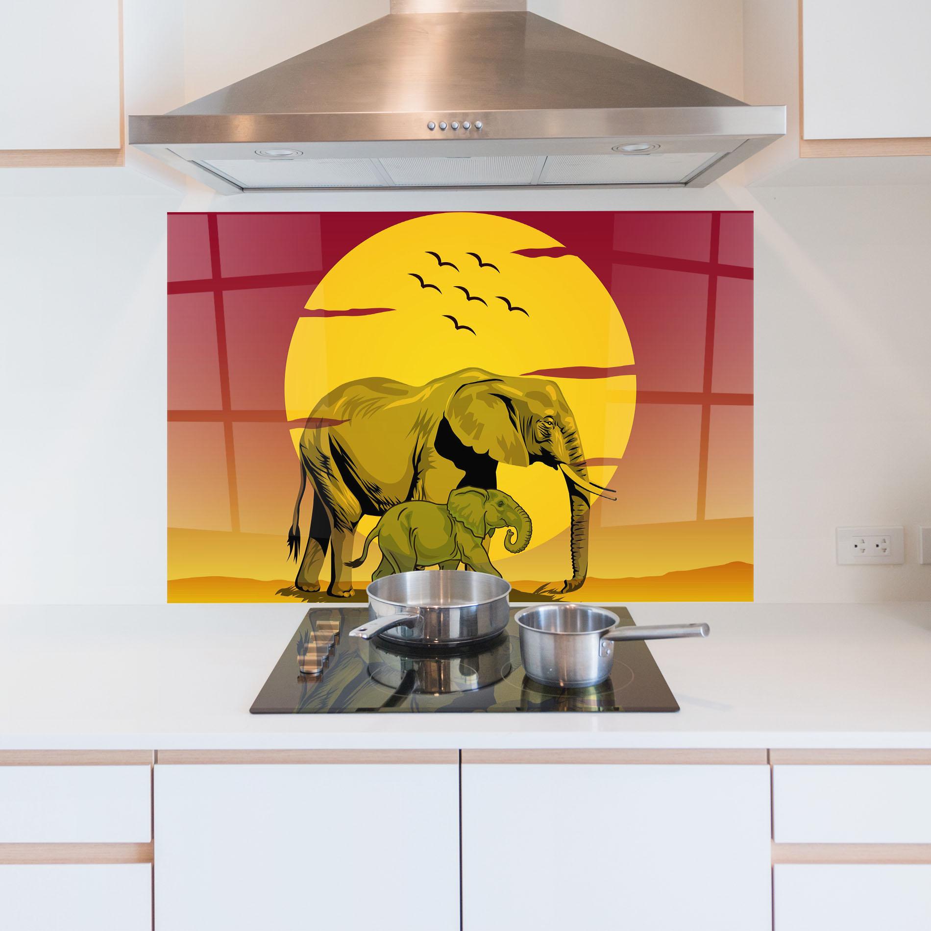 Panou Sticla Bucatarie Mom And Baby Elephant mockup 5