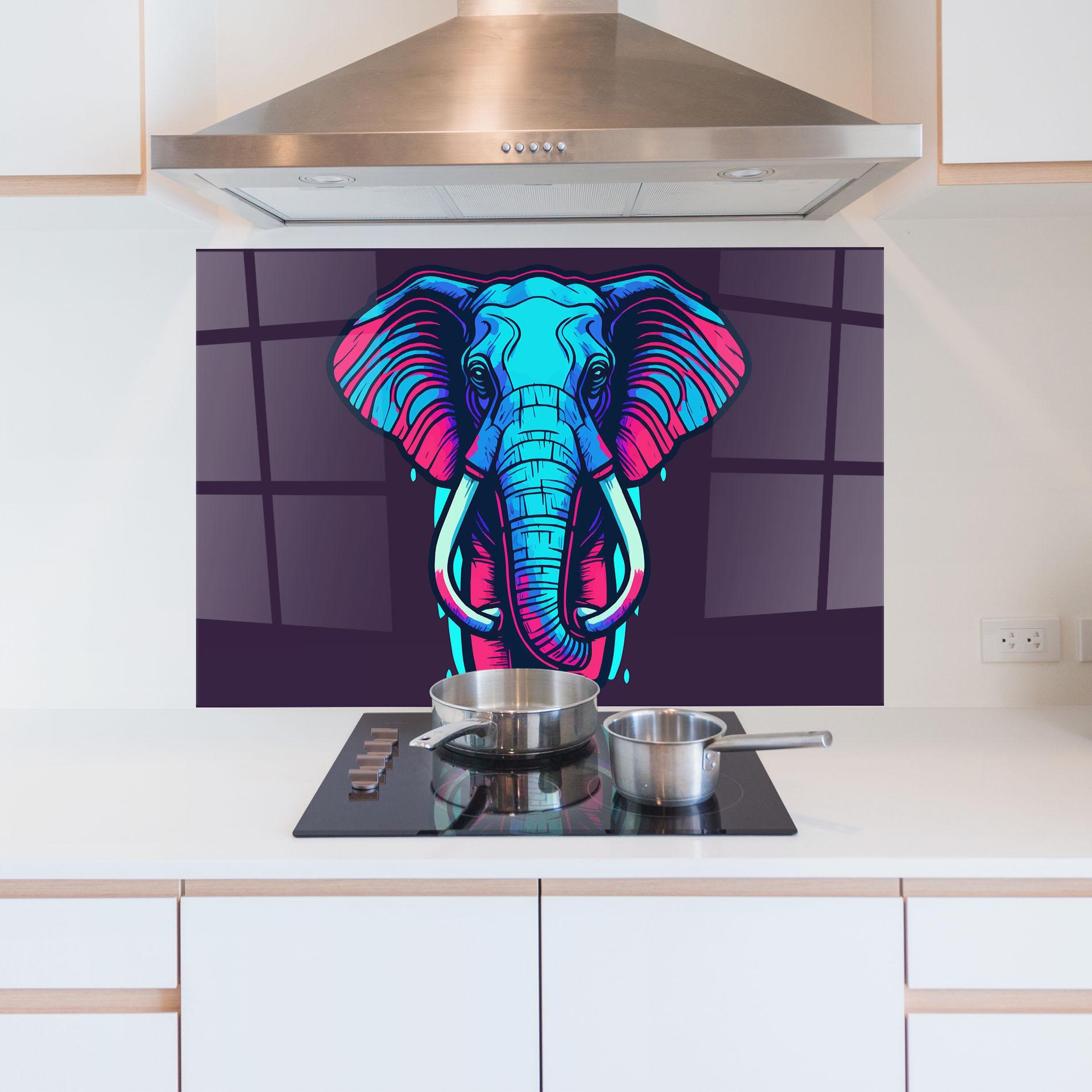 Panou Sticla Bucatarie Pink Blue Elephant mockup 5
