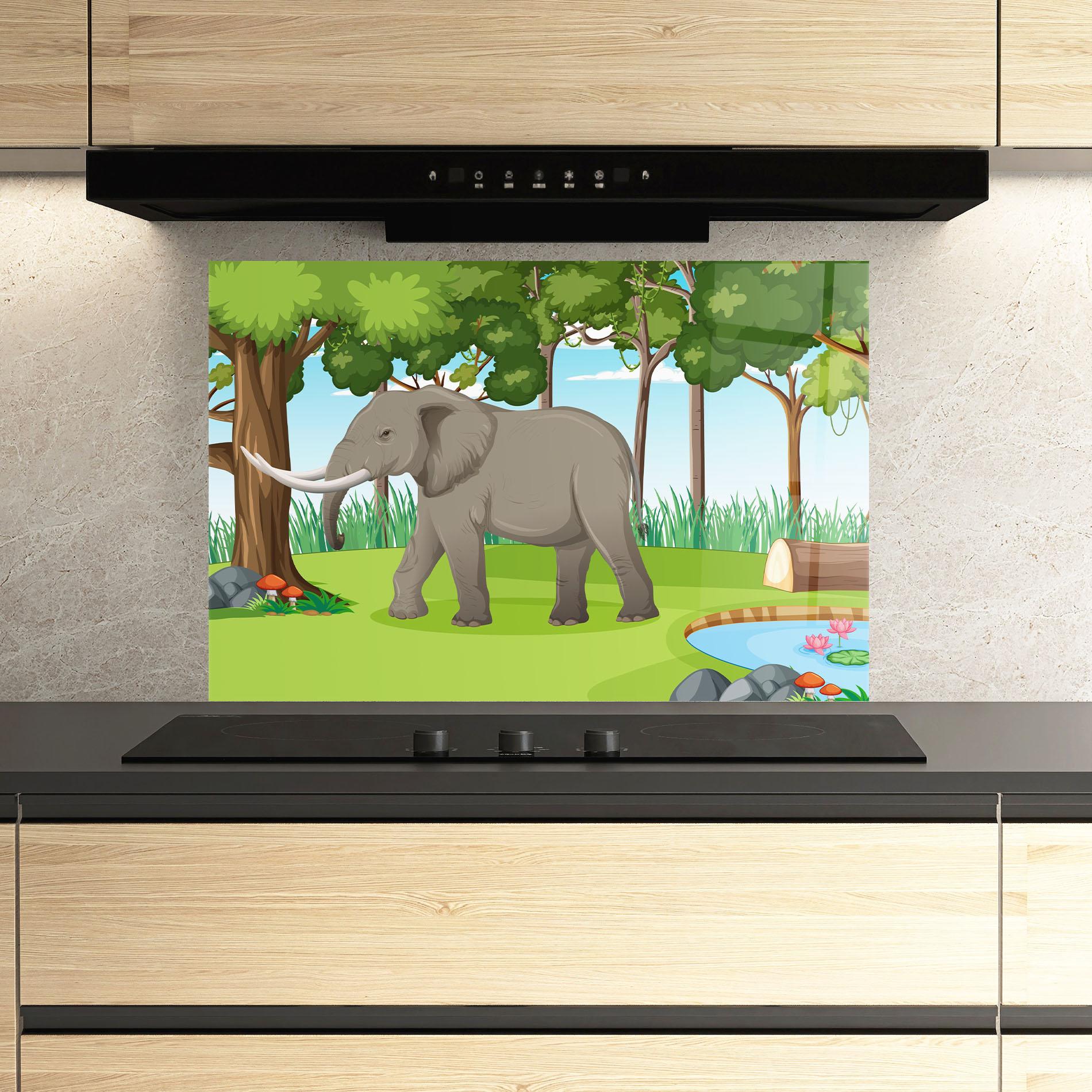 Panou Sticla Bucatarie Animated Elephant mockup 3