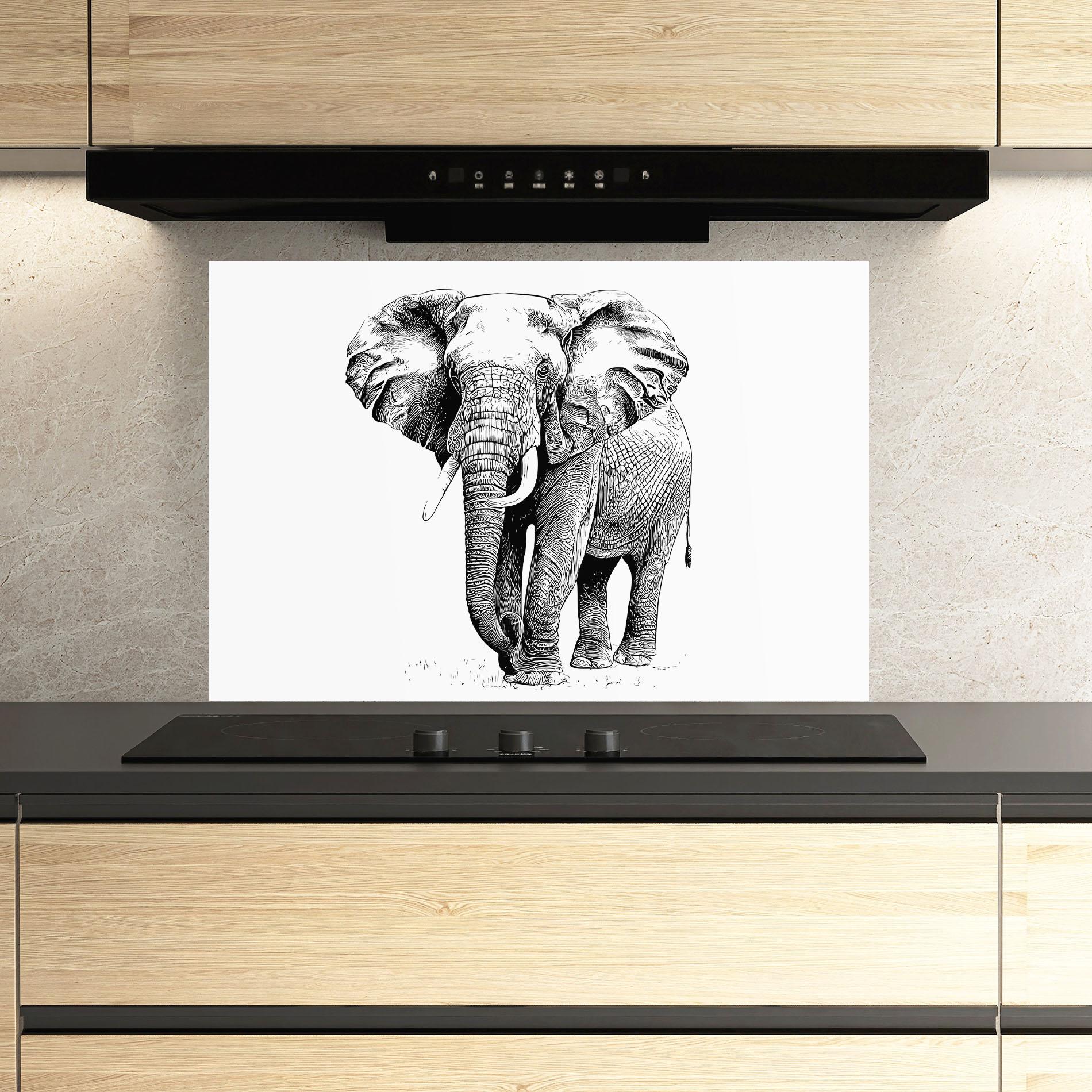 Panou Sticla Bucatarie Black Lines Elephant mockup 3