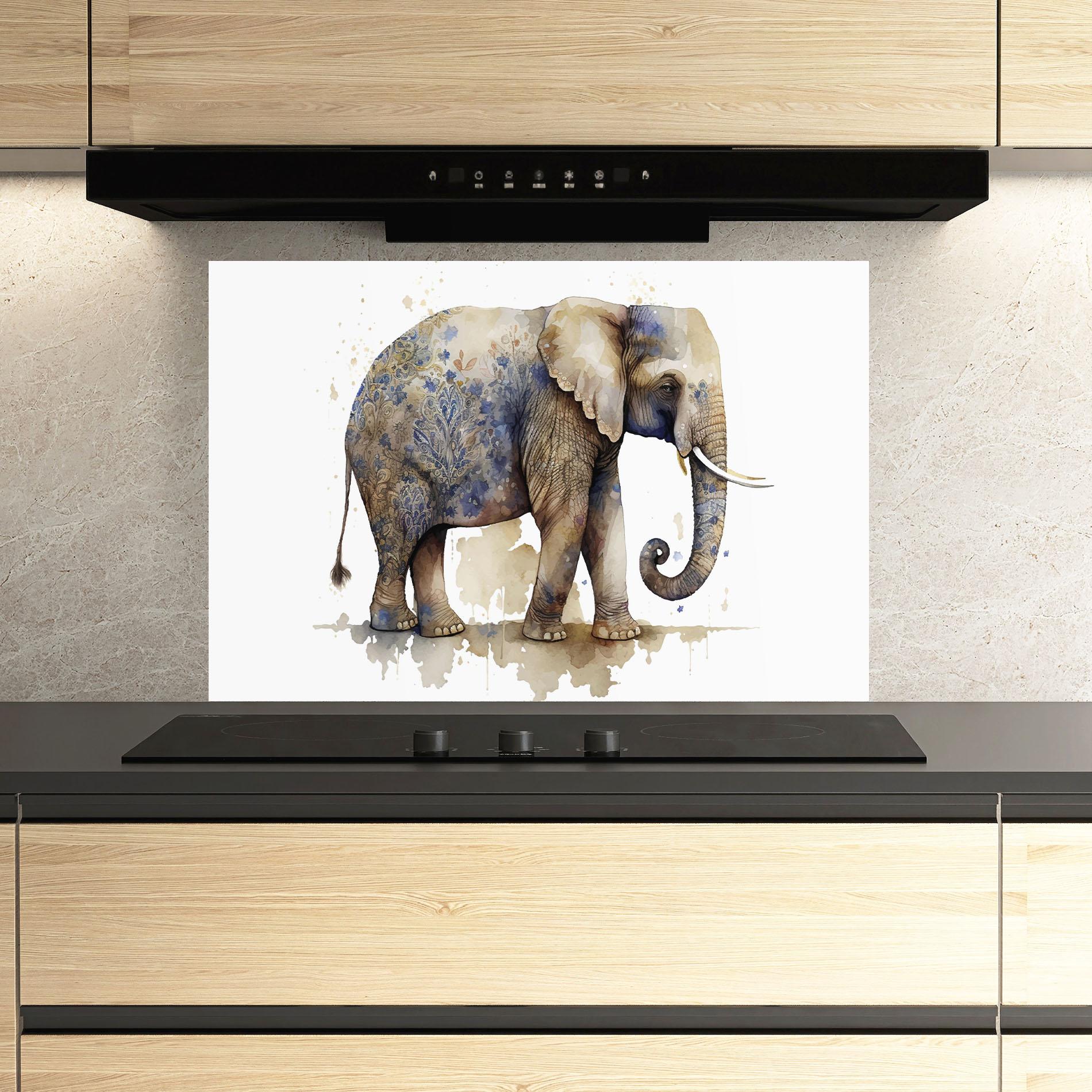 Panou Sticla Bucatarie Blue Grey Elephant mockup 3