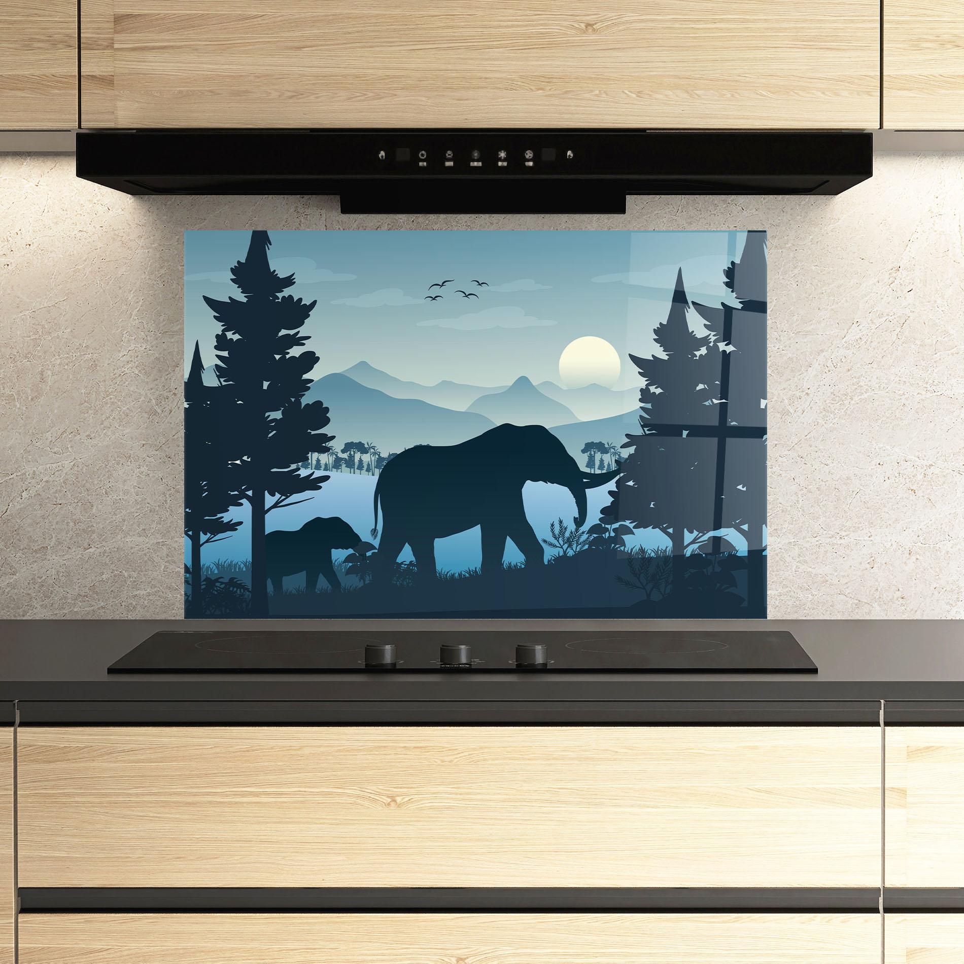 Panou Sticla Bucatarie Blue Light Elephant mockup 3