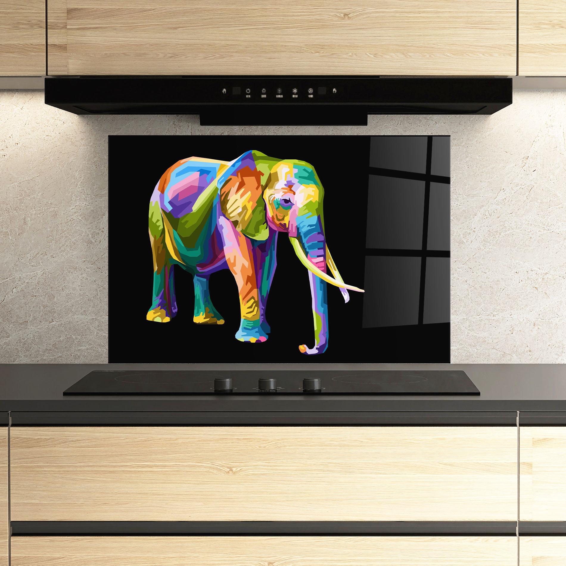 Panou Sticla Bucatarie Colorful Elephant Art mockup 3