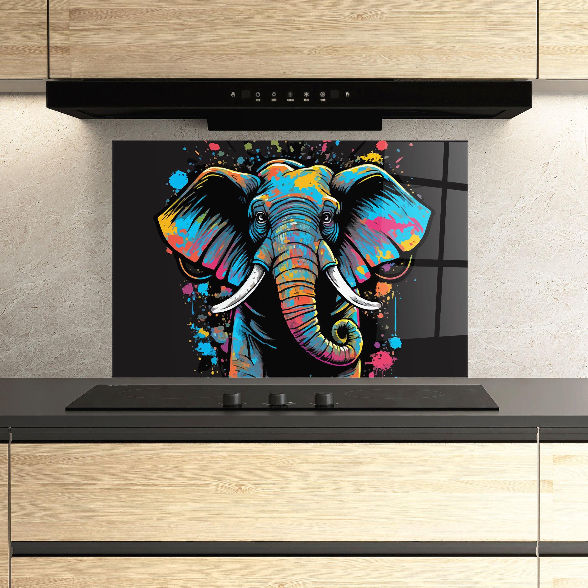 Panou Sticla Bucatarie Colorful Grey Elephant mockup 3