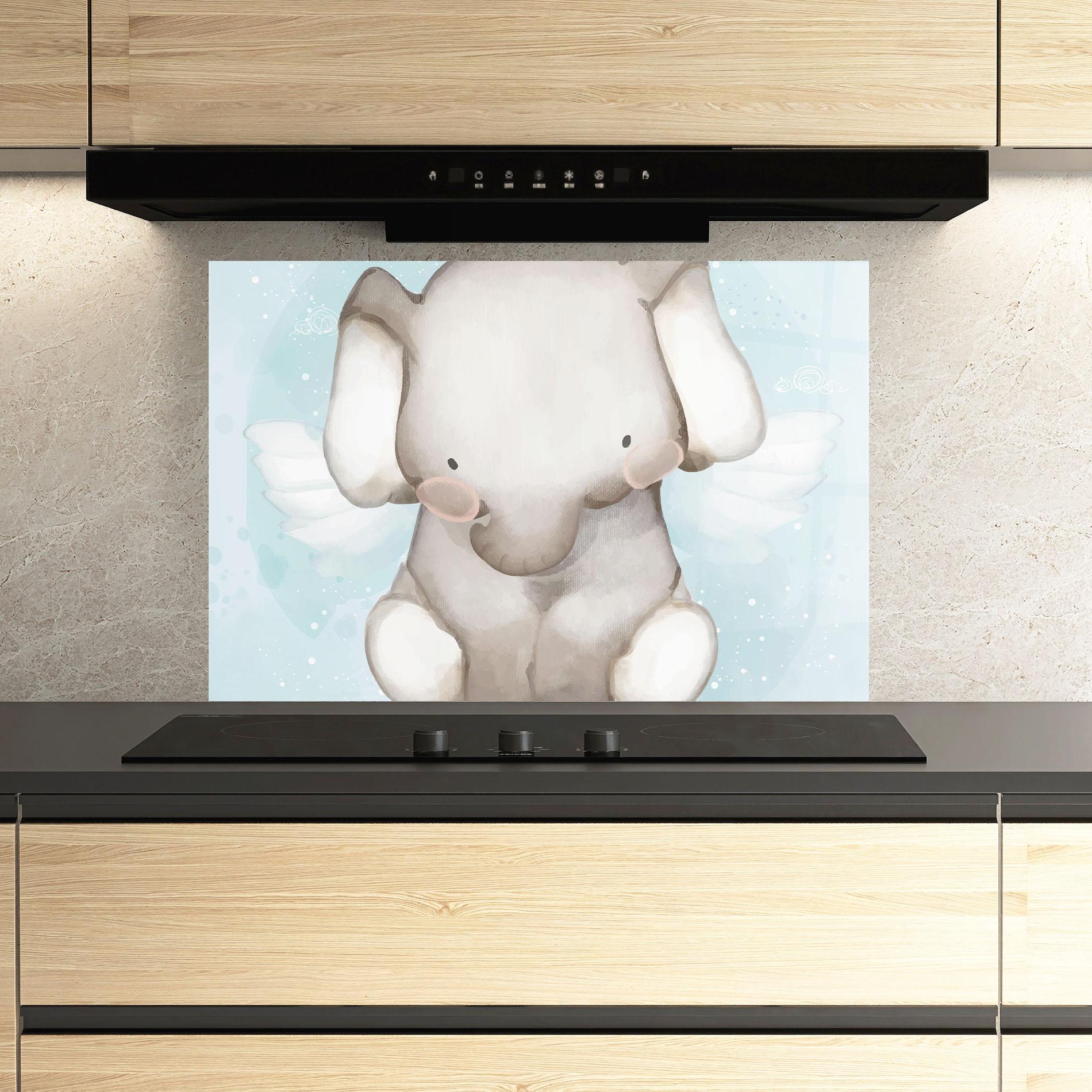 Panou Sticla Bucatarie Elephant On Blue mockup 3