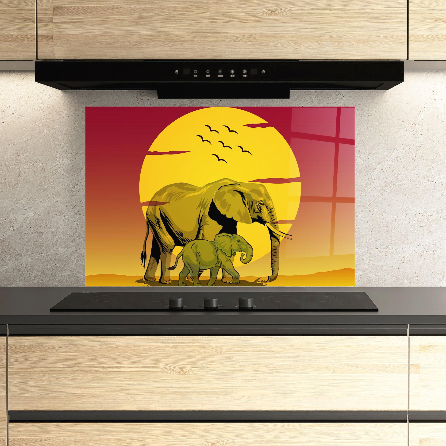 Panou Sticla Bucatarie Mom And Baby Elephant mockup 3
