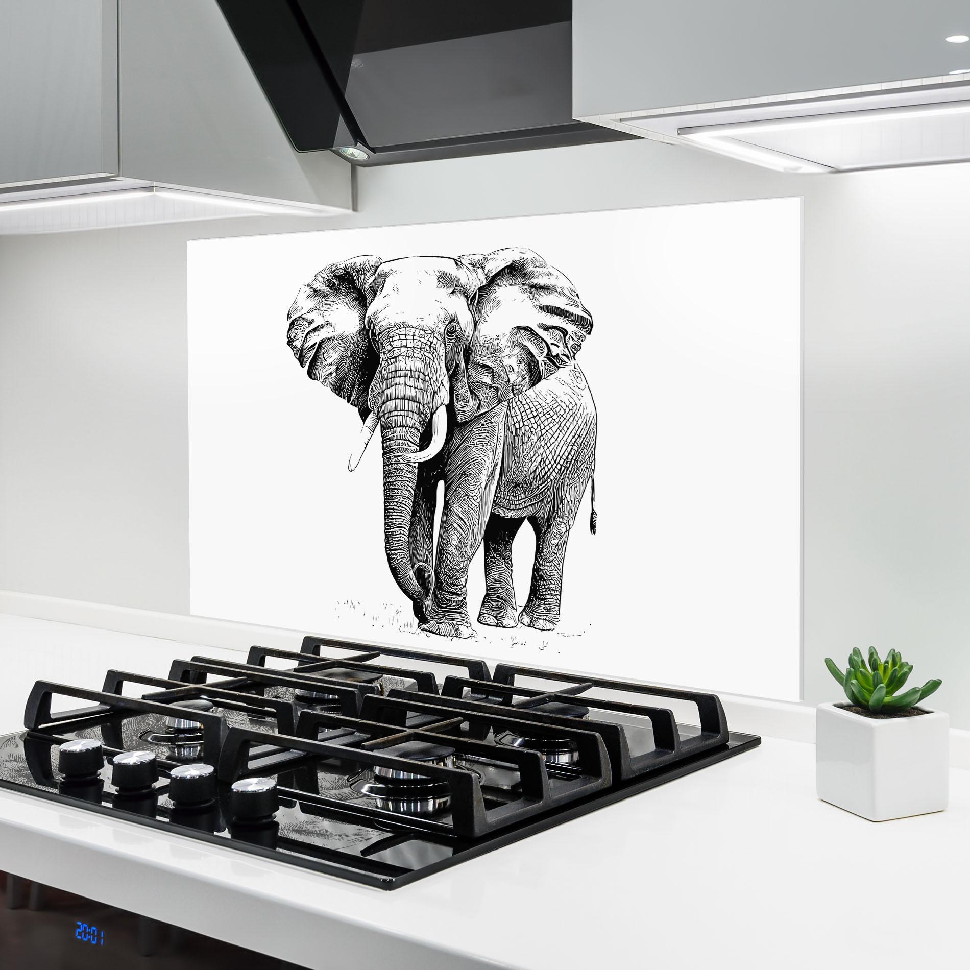 Panou Sticla Bucatarie Black Lines Elephant mockup 6