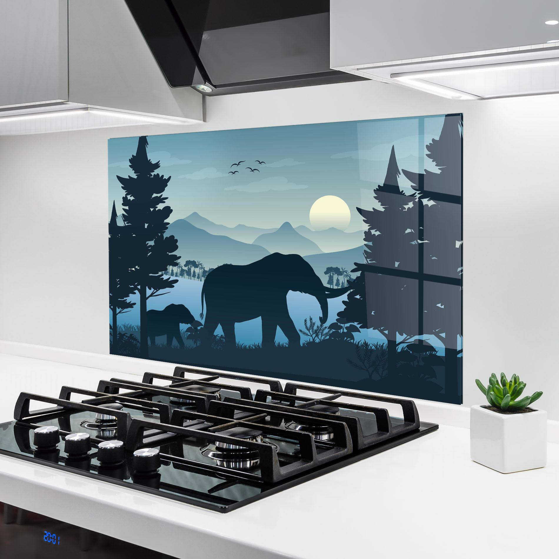 Panou Sticla Bucatarie Blue Light Elephant mockup 6