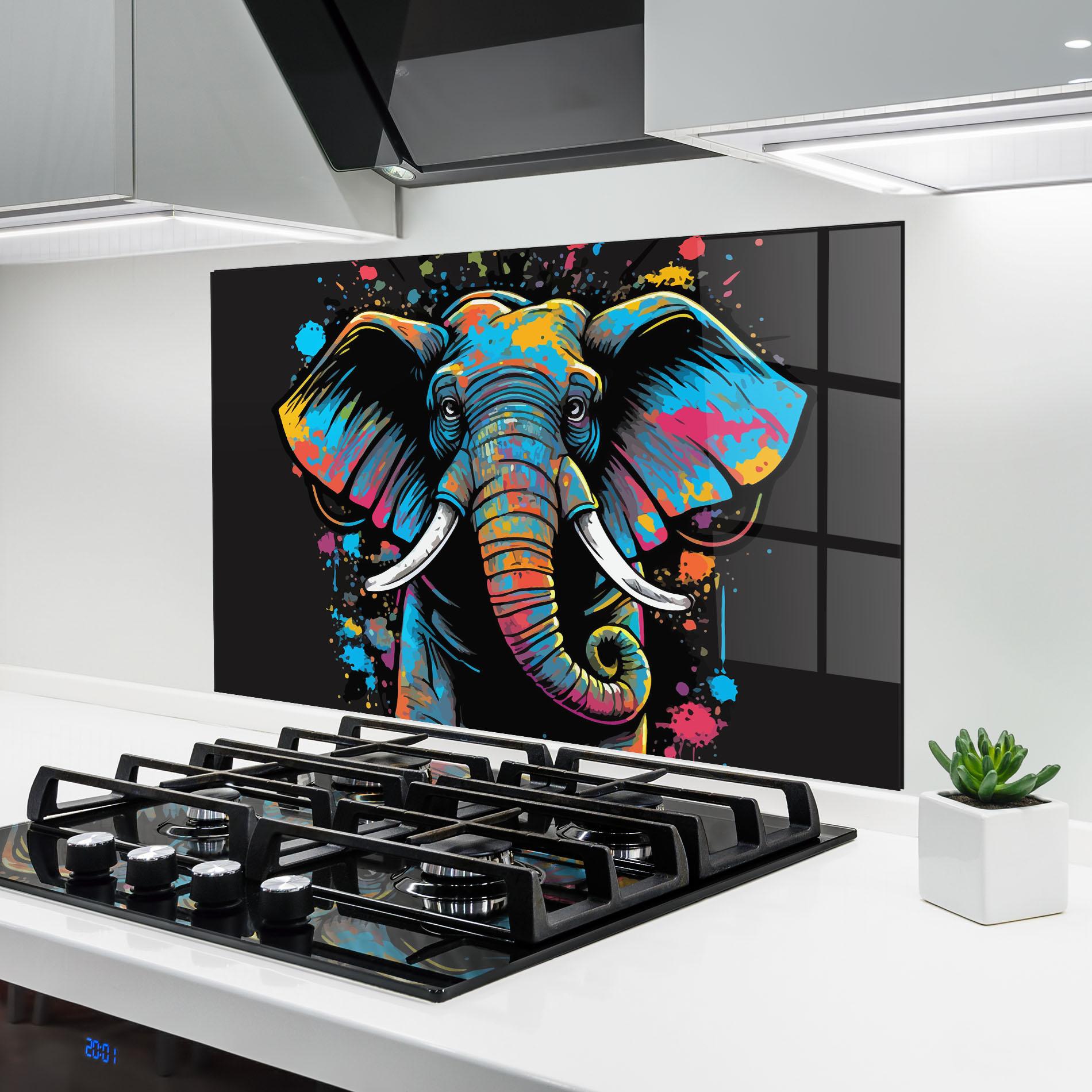 Panou Sticla Bucatarie Colorful Grey Elephant mockup 6