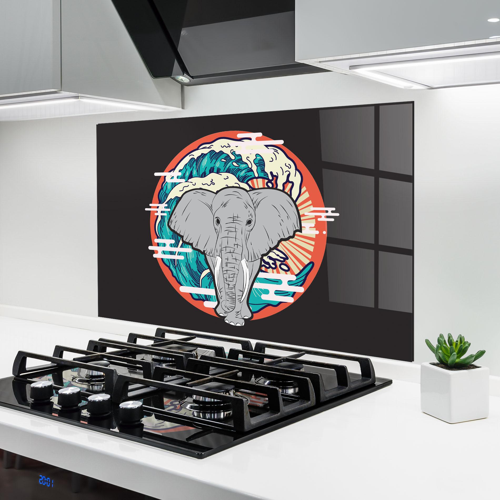 Panou Sticla Bucatarie Elephant Waves mockup 6