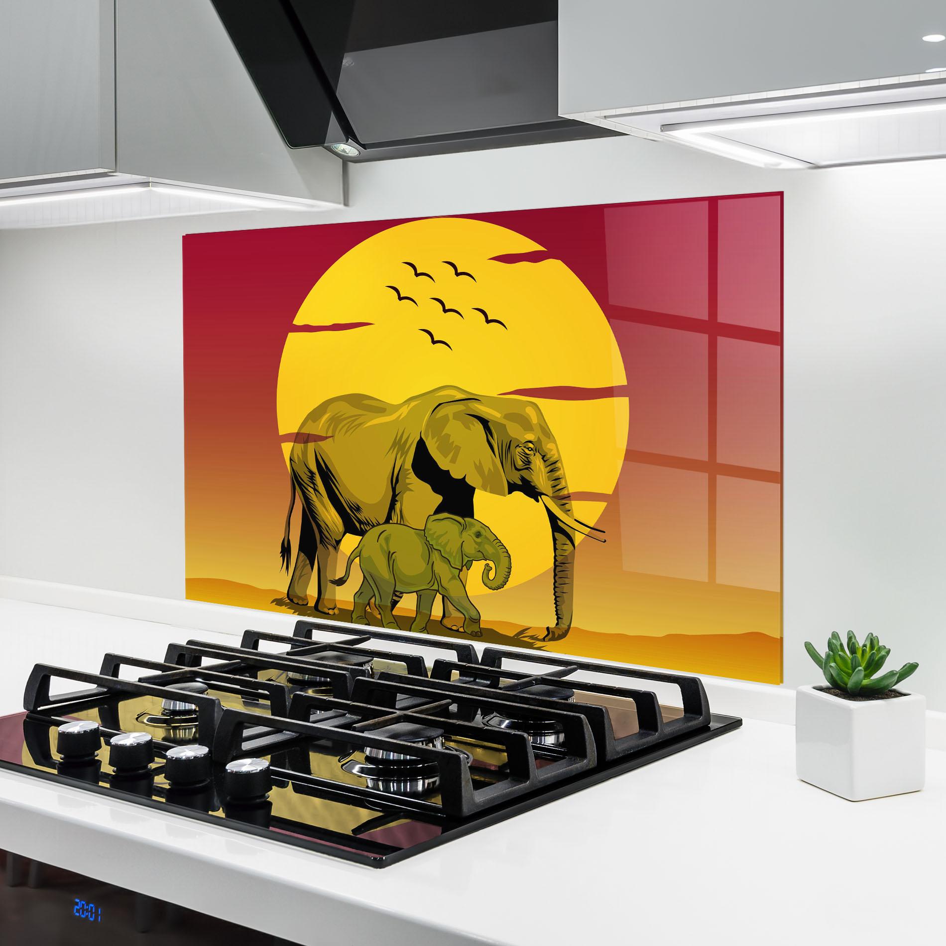 Panou Sticla Bucatarie Mom And Baby Elephant mockup 6