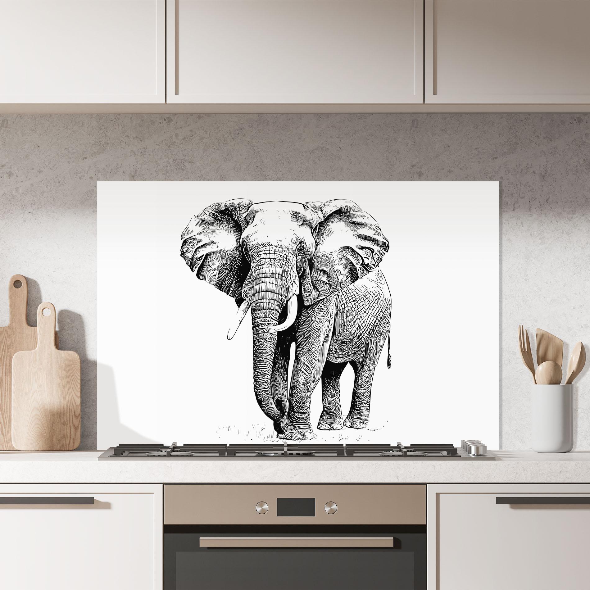 Panou Sticla Bucatarie Black Lines Elephant mockup 7