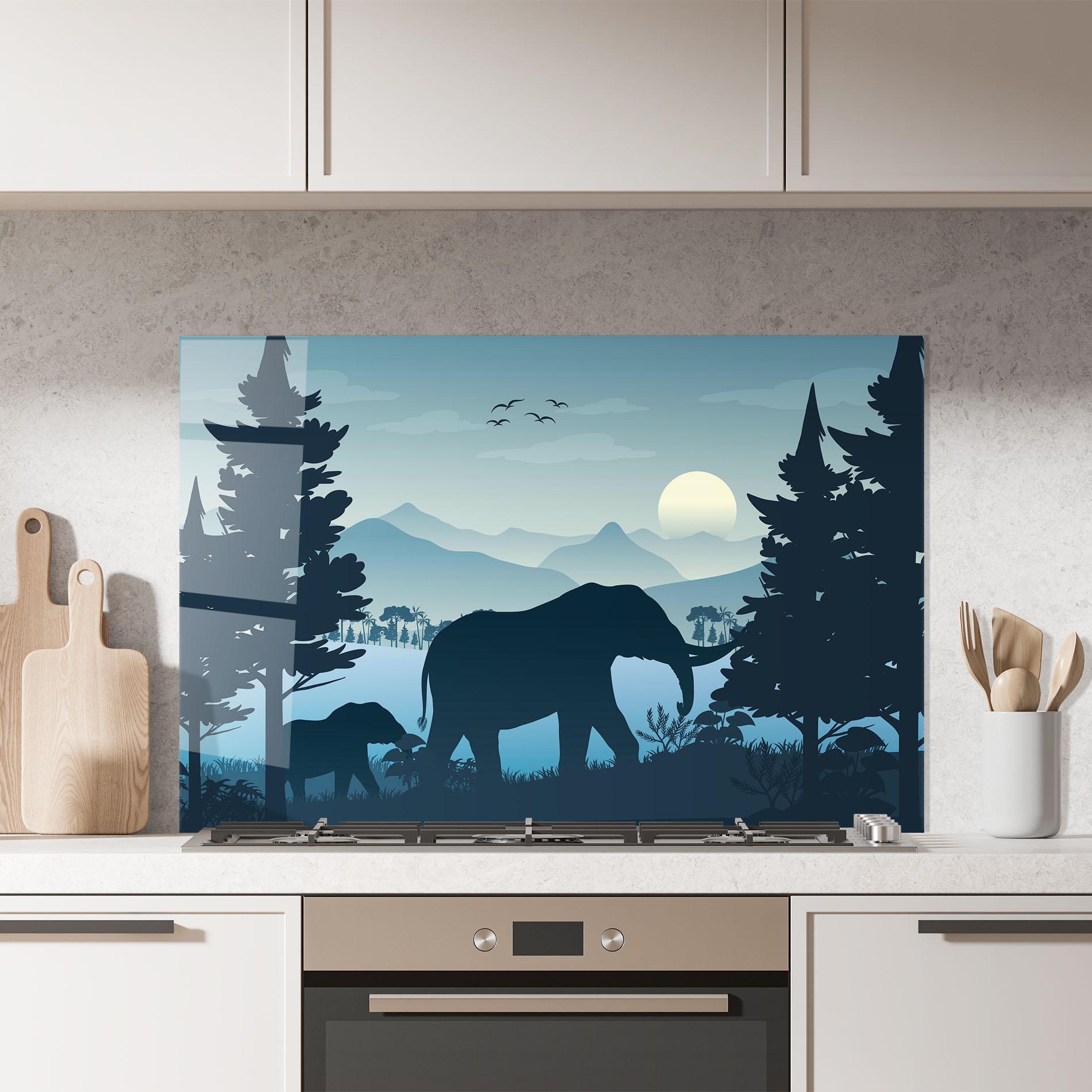 Panou Sticla Bucatarie Blue Light Elephant mockup 7