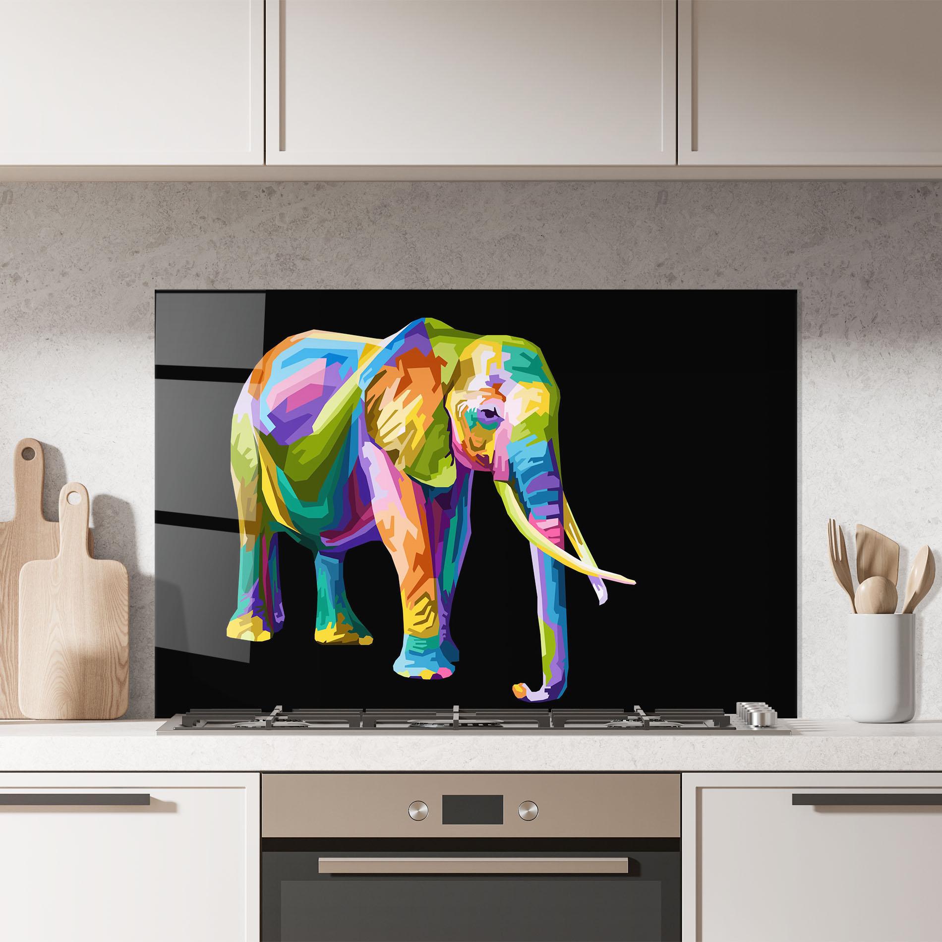 Panou Sticla Bucatarie Colorful Elephant Art mockup 7