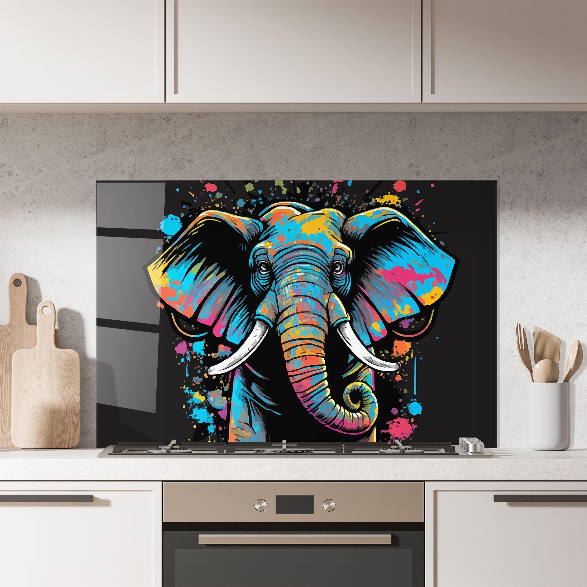 Panou Sticla Bucatarie Colorful Grey Elephant mockup 7