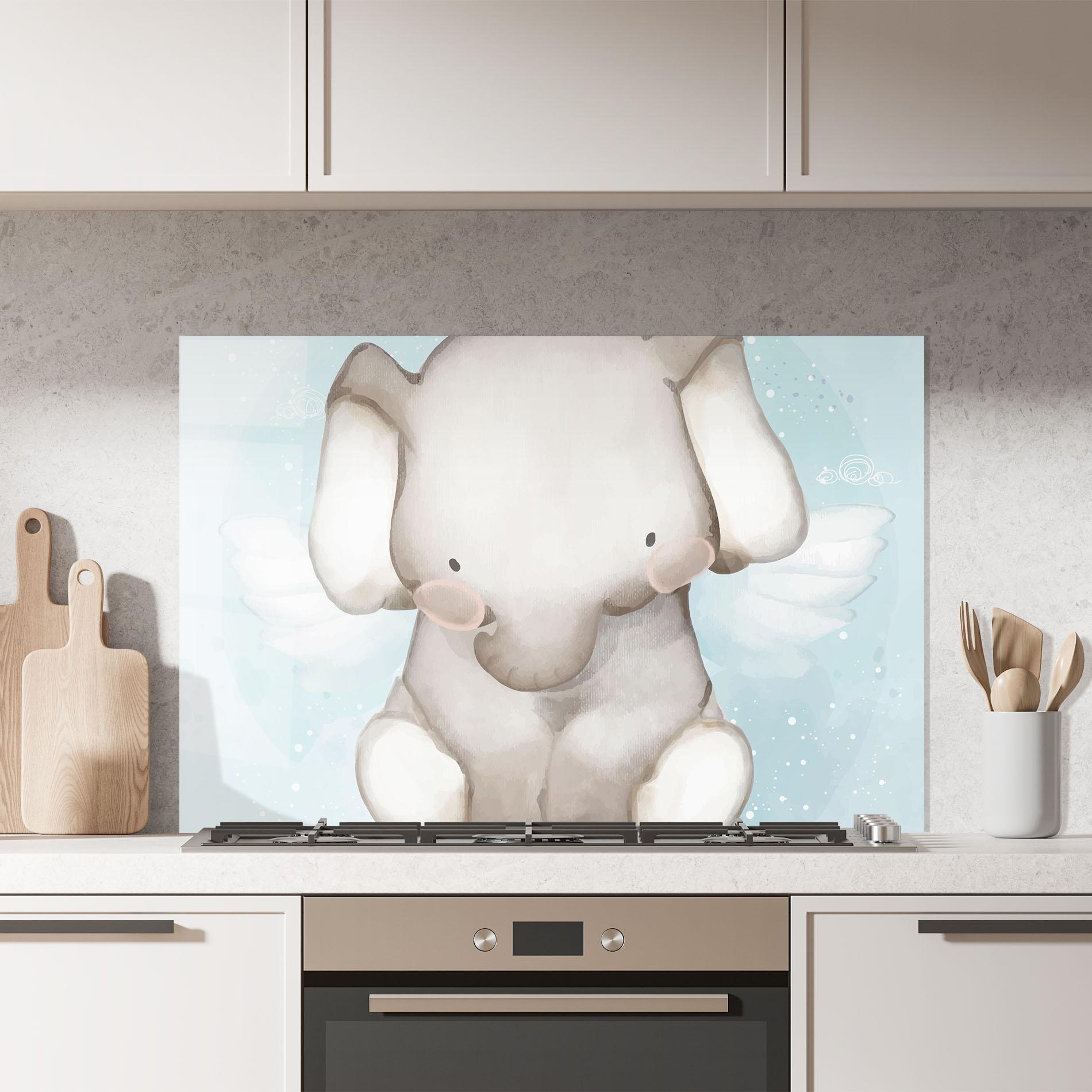 Panou Sticla Bucatarie Elephant On Blue mockup 7