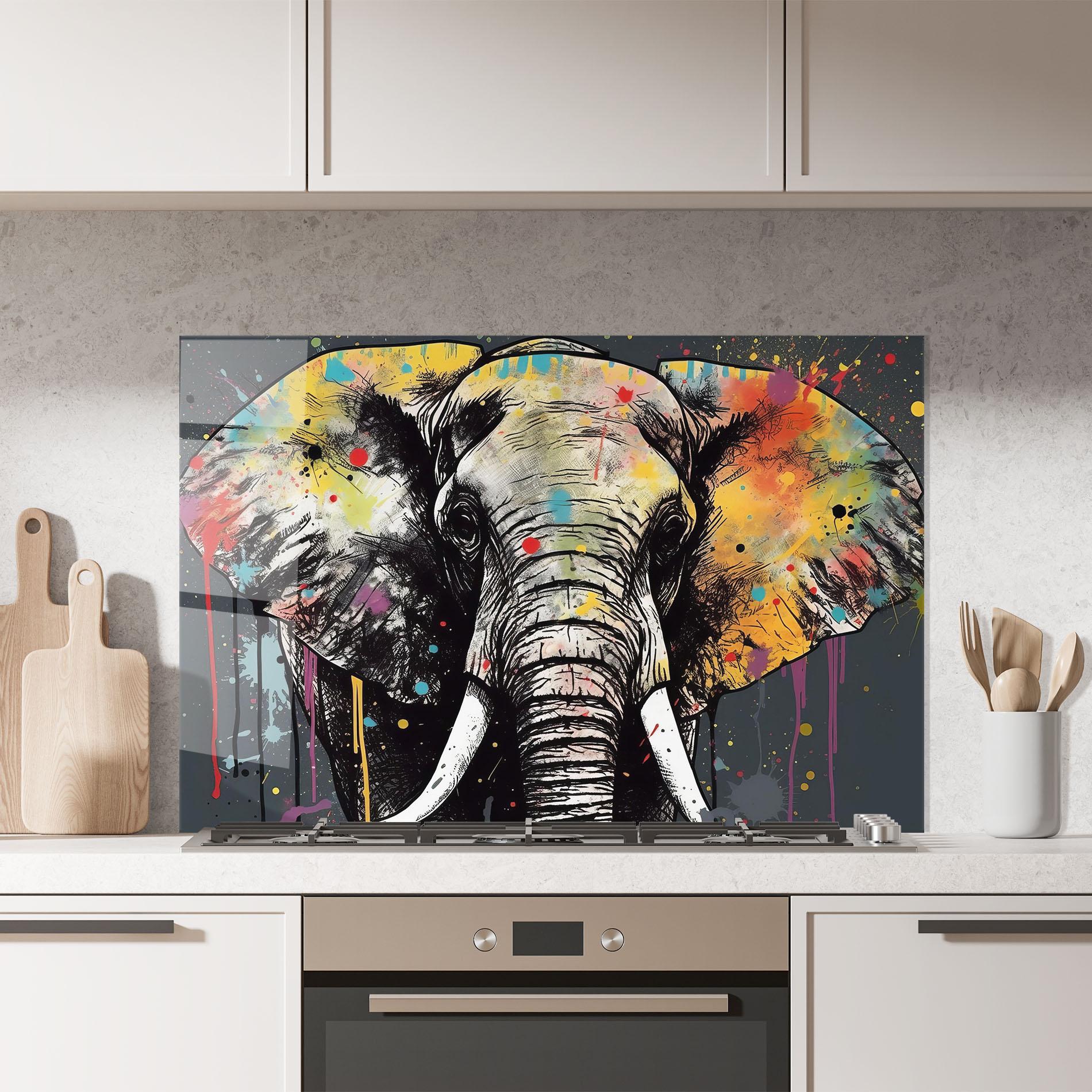 Panou Sticla Bucatarie Elephant Portrait Art mockup 7