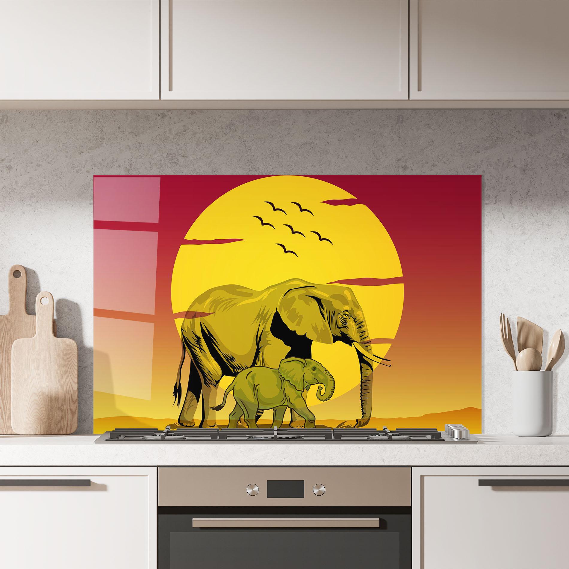 Panou Sticla Bucatarie Mom And Baby Elephant mockup 7