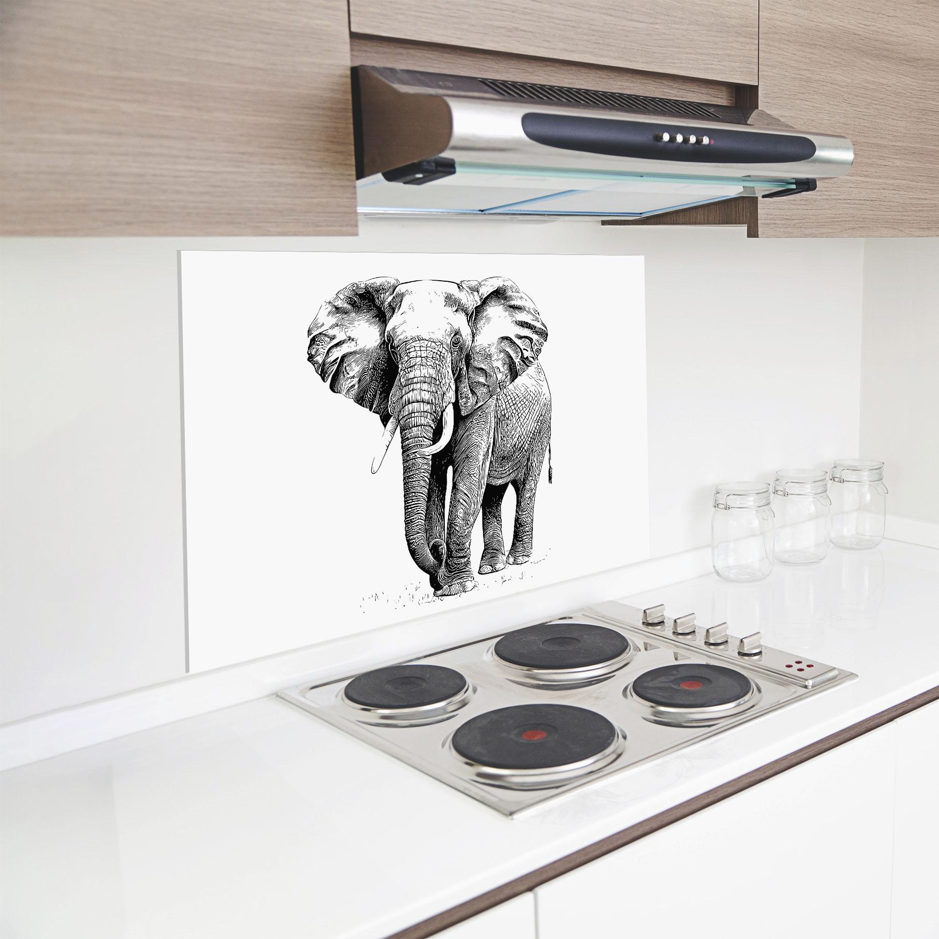 Panou Sticla Bucatarie Black Lines Elephant mockup 8