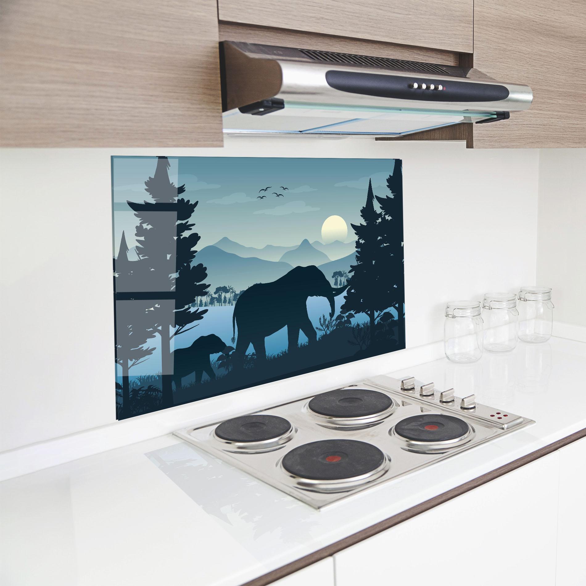 Panou Sticla Bucatarie Blue Light Elephant mockup 8