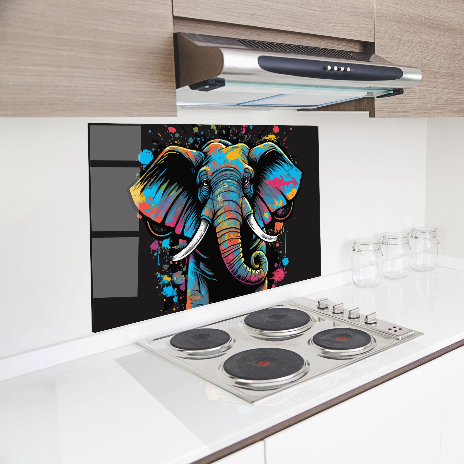 Panou Sticla Bucatarie Colorful Grey Elephant mockup 8