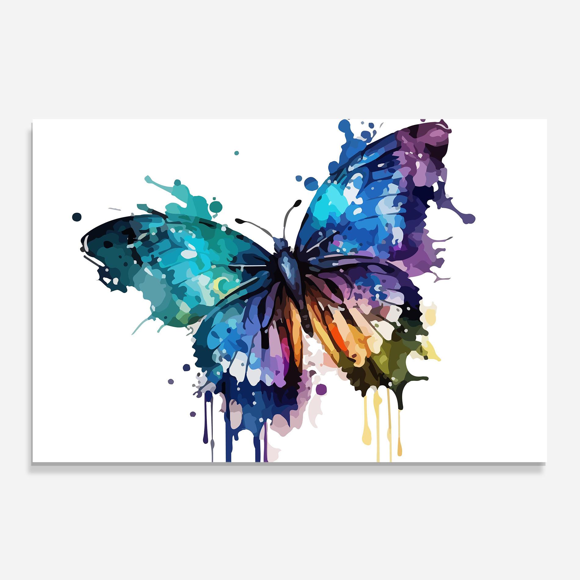 Panou Sticla Bucatarie Colourful Blue Butterfly mockup 0