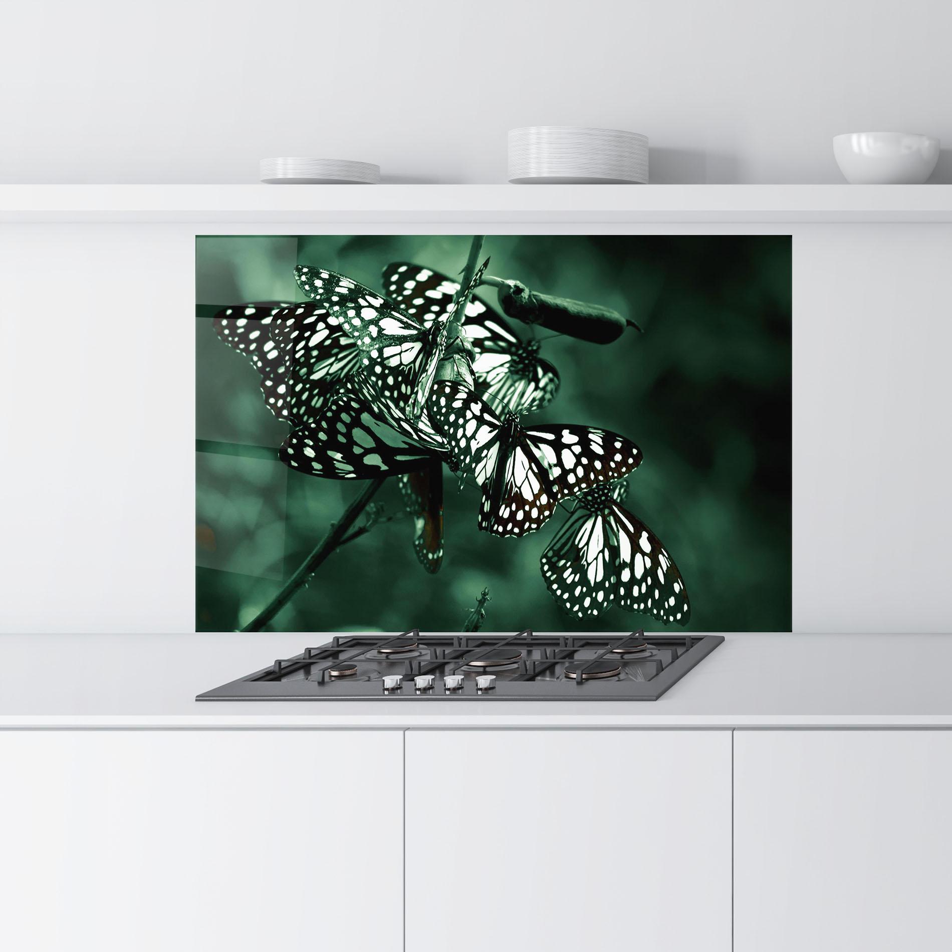 Panou Sticla Bucatarie Black White Butterflies mockup 9