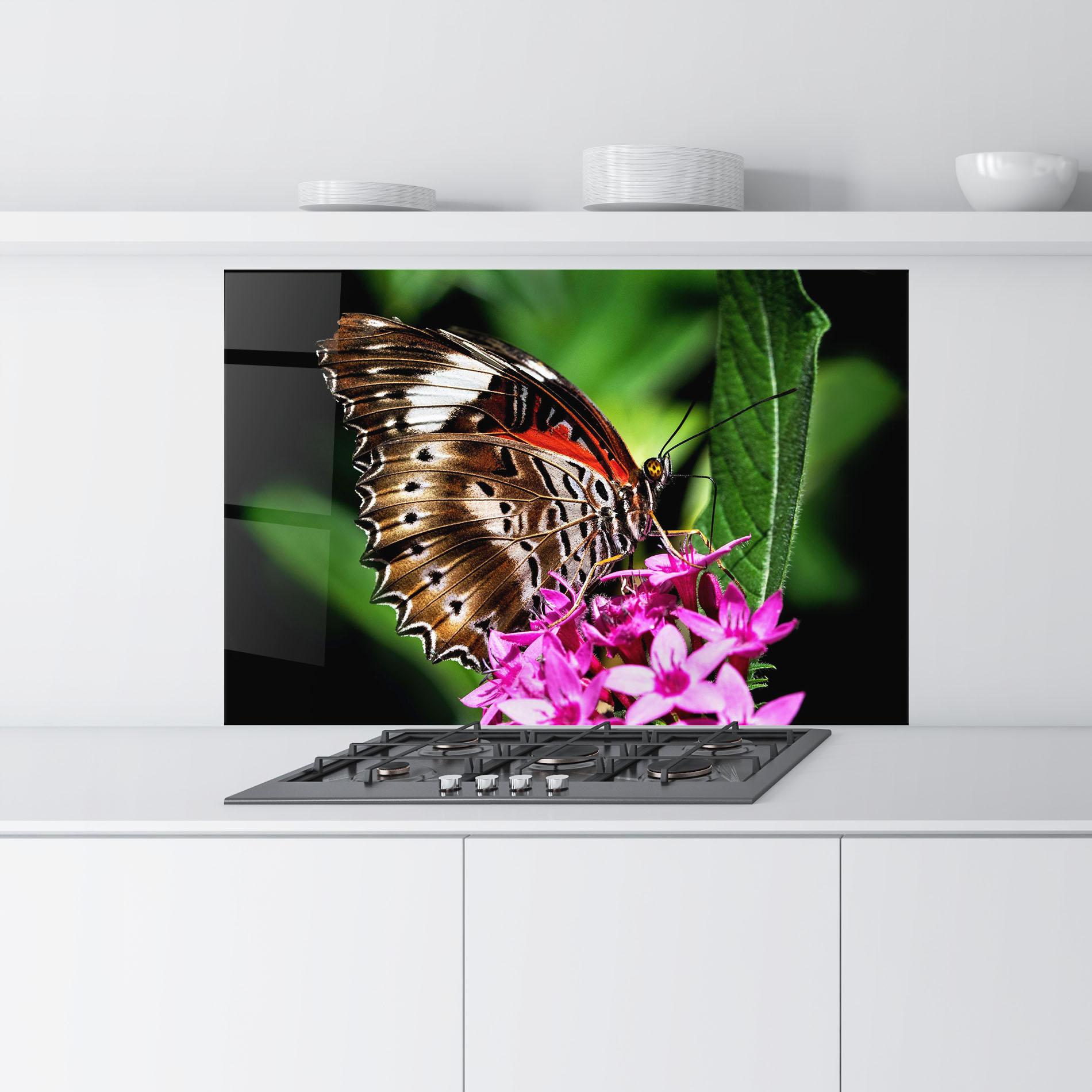 Panou Sticla Bucatarie Brown Red Butterfly mockup 9