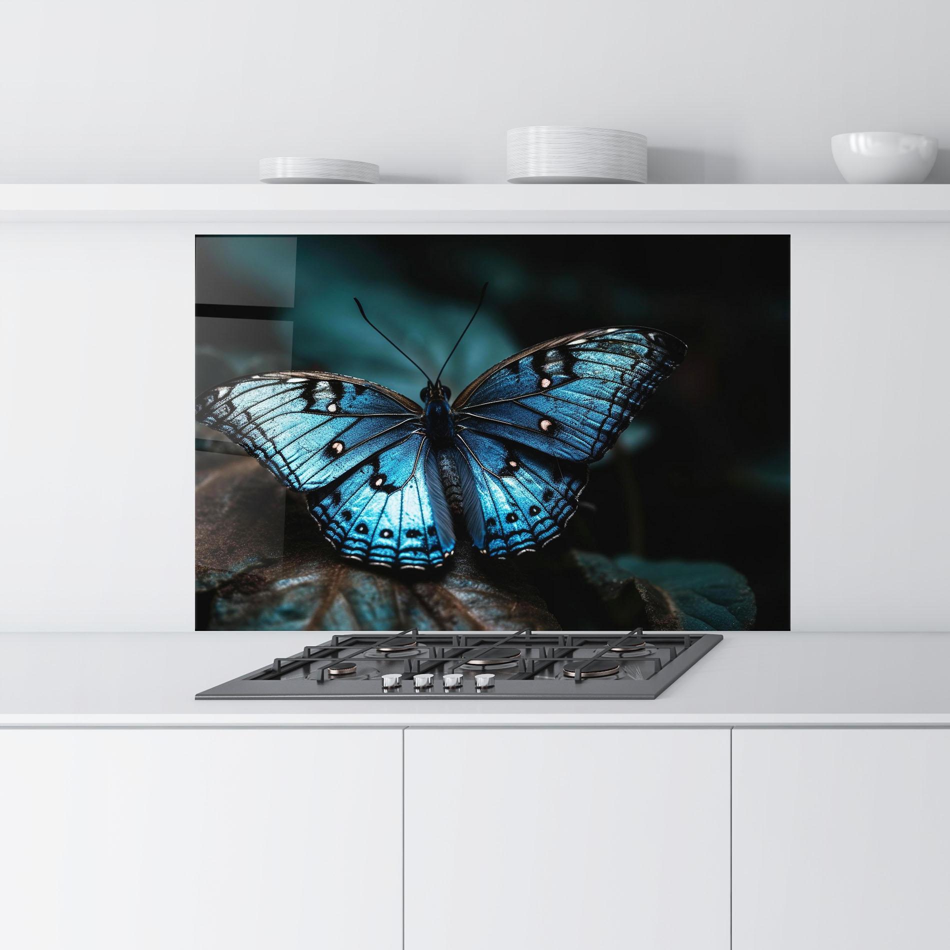 Panou Sticla Bucatarie Dark Blue Buterfly mockup 9
